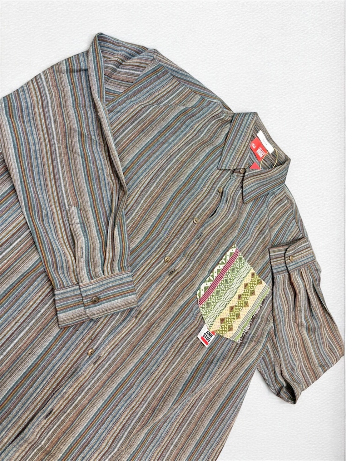 Annstudio / 古著風拼接薄襯衫