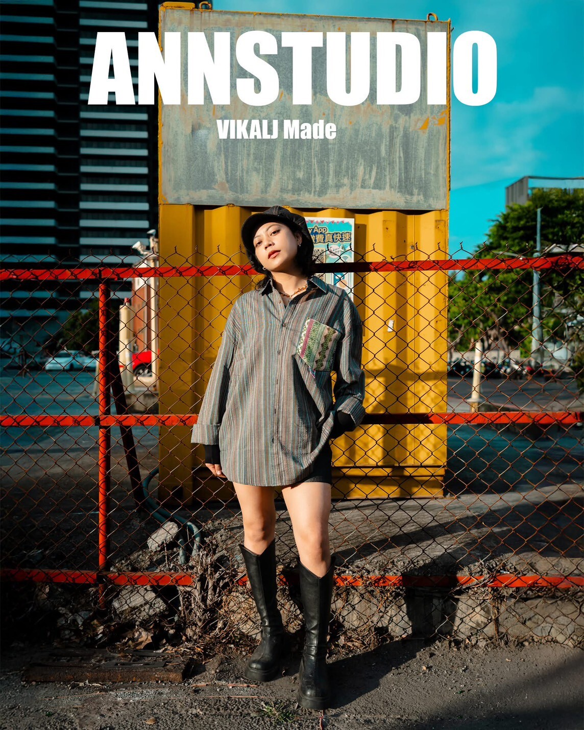 Annstudio / 古著風拼接薄襯衫