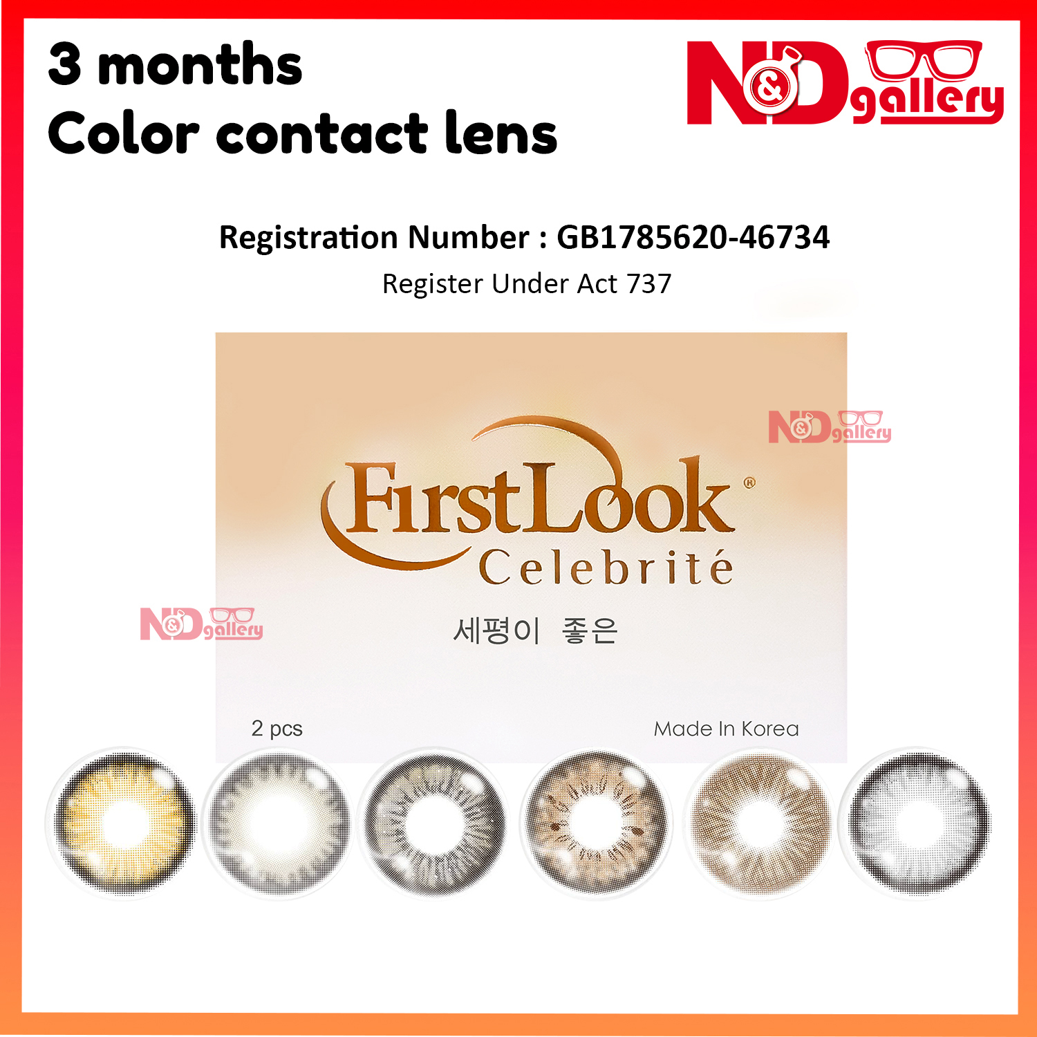 Firstlook Celebrite 3 Months Color Contact Lens 2 pcs/Box 14.2mm ( stary ash , silver, honey , mocha)