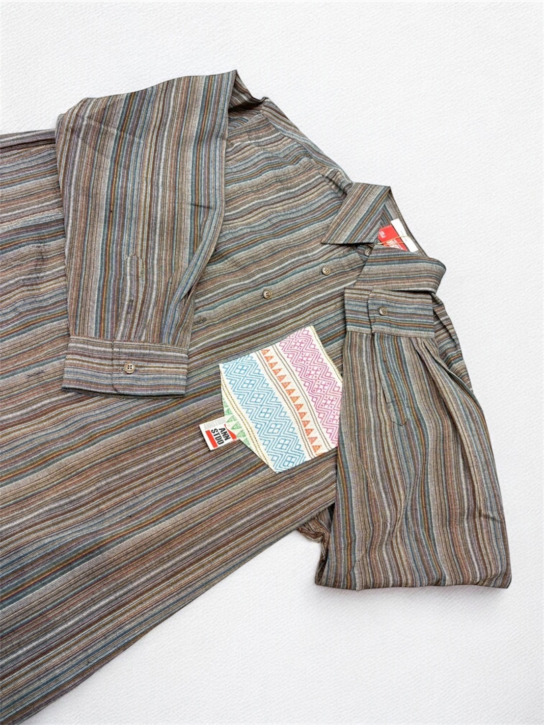 Annstudio / 古著風拼接薄襯衫