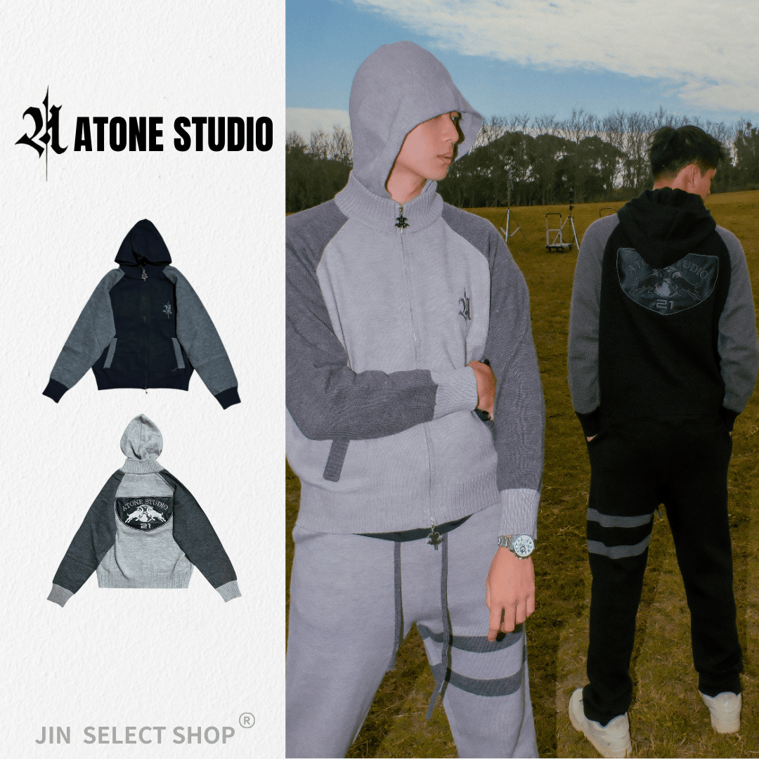 ATONE Leather Patch Knit Track Jacket 皮革貼布針織運動外套