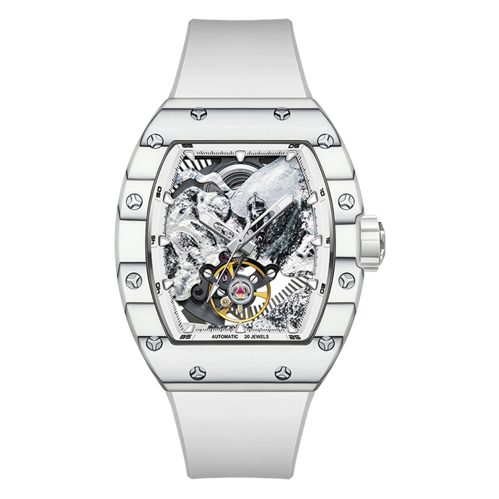 【Bonest Gatti 布加迪】BG9002 攀登之路系列 酒桶款 鏤空 夜光 3D長城錶盤 20顆寶石軸承 夜光 碳纖維錶圈 機械錶