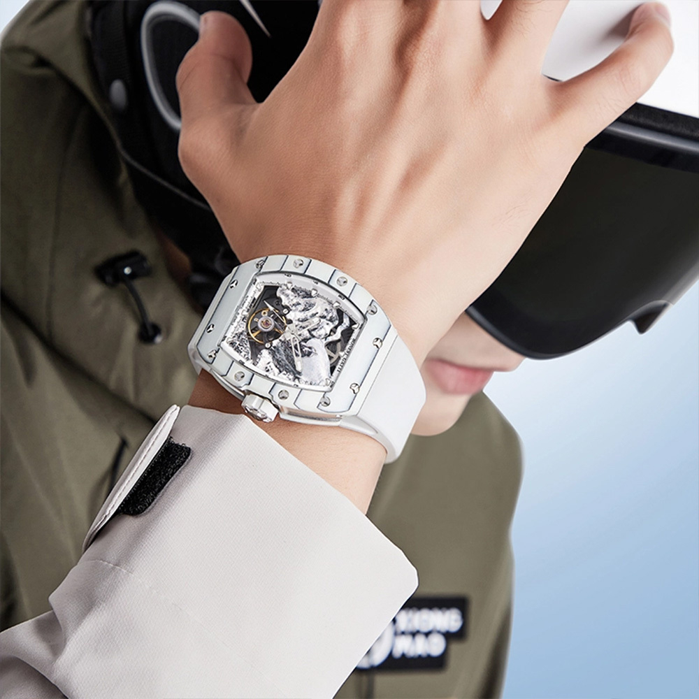 【Bonest Gatti 布加迪】BG9002 攀登之路系列 酒桶款 鏤空 夜光 3D長城錶盤 20顆寶石軸承 夜光 碳纖維錶圈 機械錶