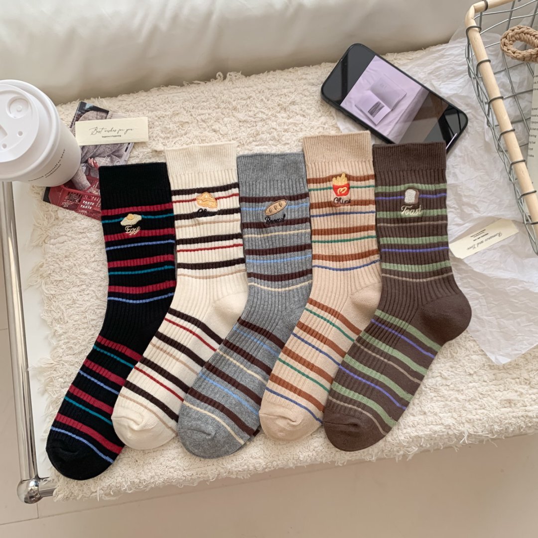 《6548》♾️早餐系列條紋中筒襪