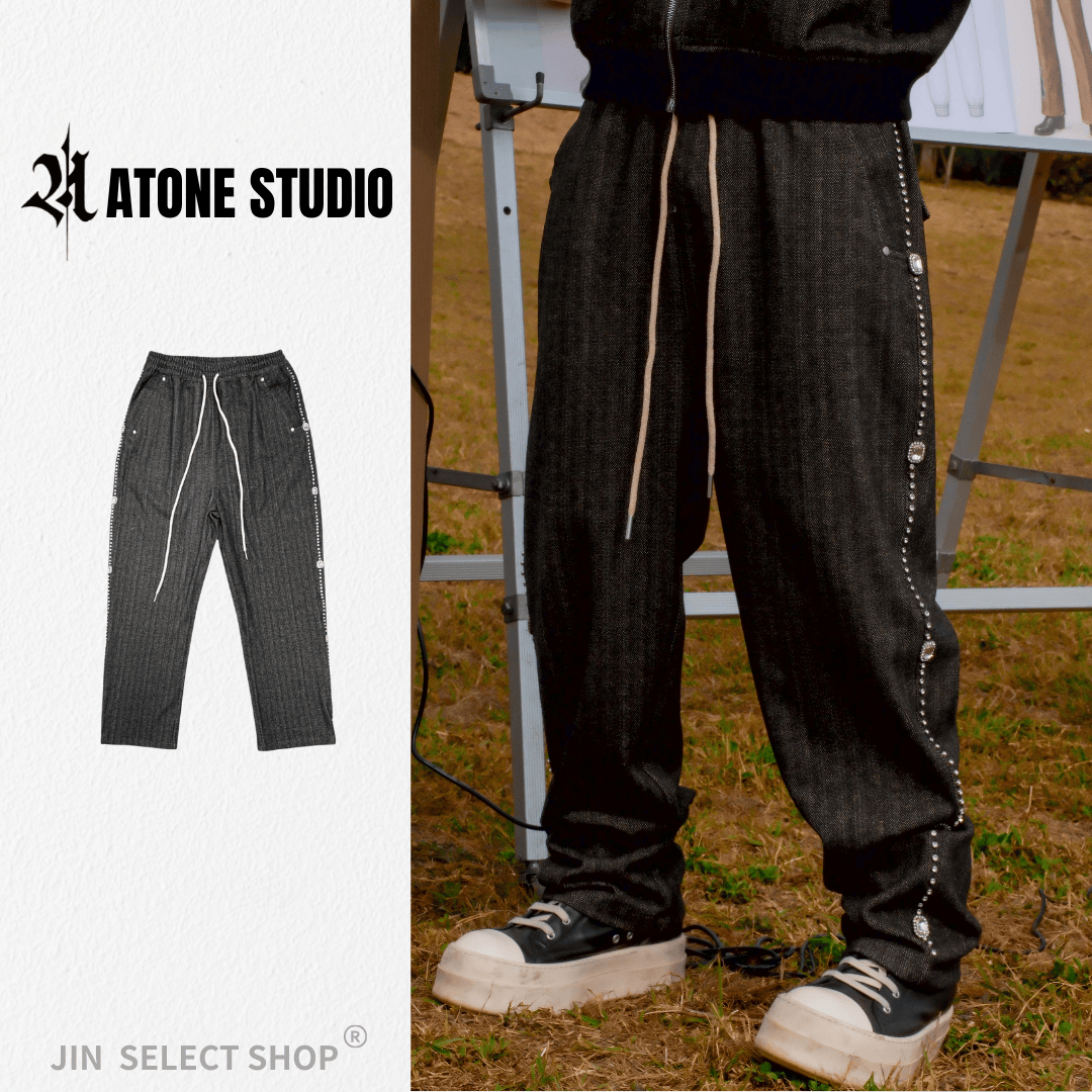 ATONE Studded Herringbone Drop-Crotch Pants 鑽釘人字紋低檔寬鬆長褲