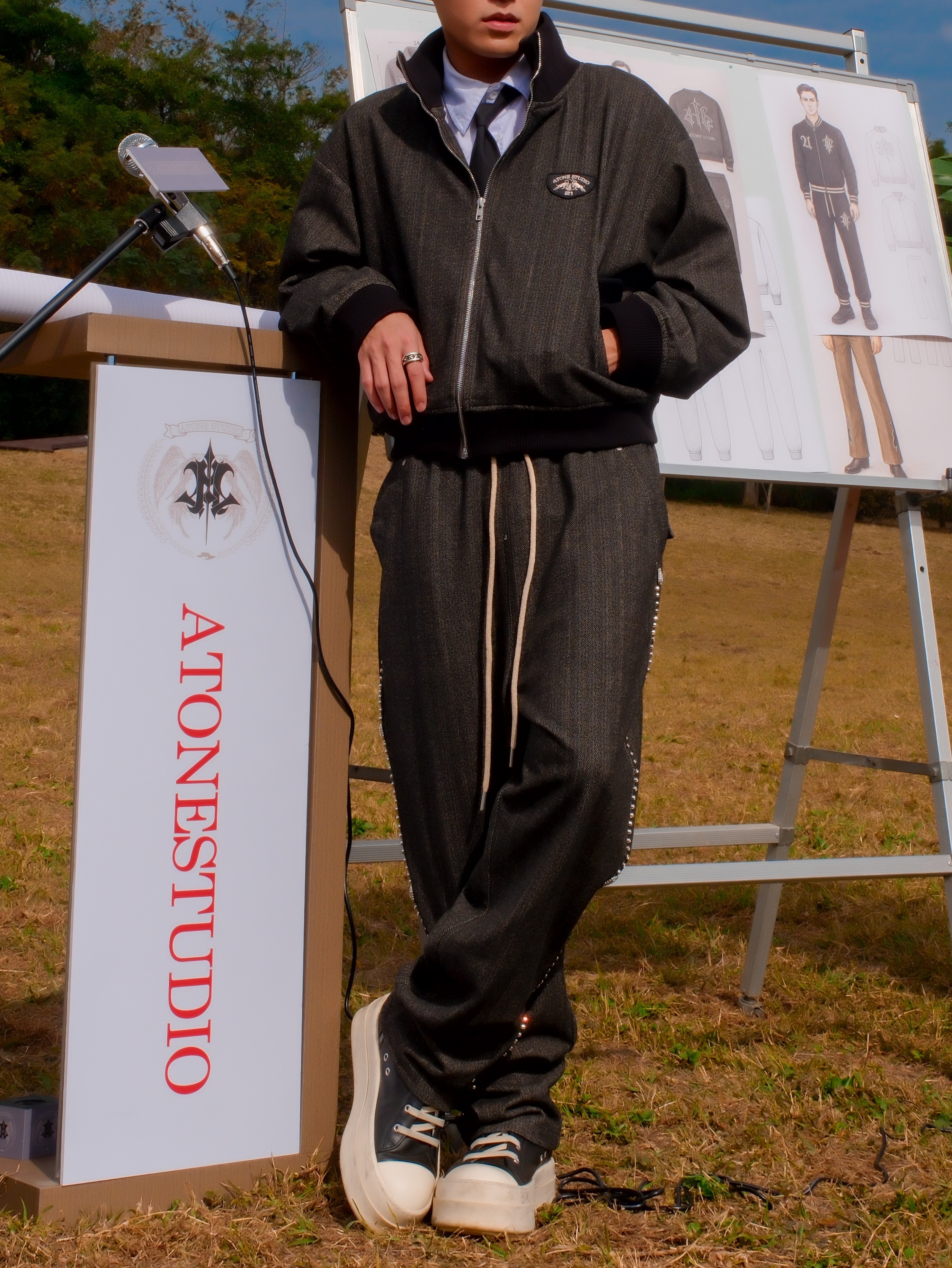 ATONE Studded Herringbone Drop-Crotch Pants 鑽釘人字紋低檔寬鬆長褲