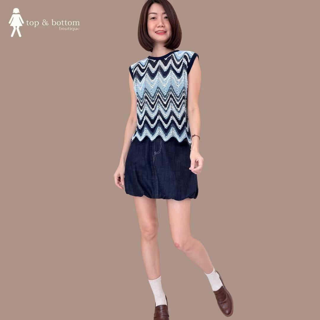 SOFT DENIM HIGH WAISTED SHORT BUBBLE SKIRT