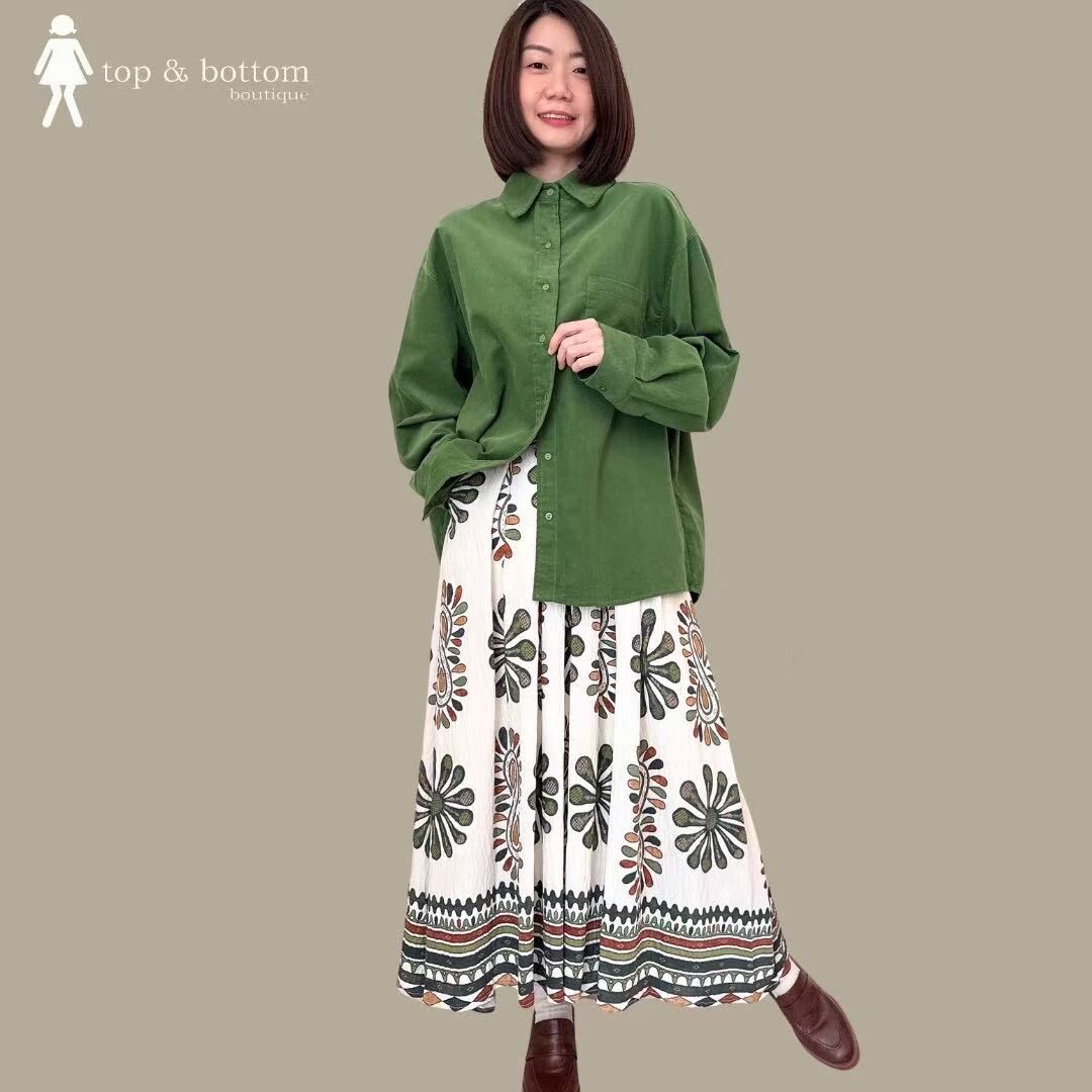 ELASTIC WAISTED FLOWER PRINTED LONG SKIRT