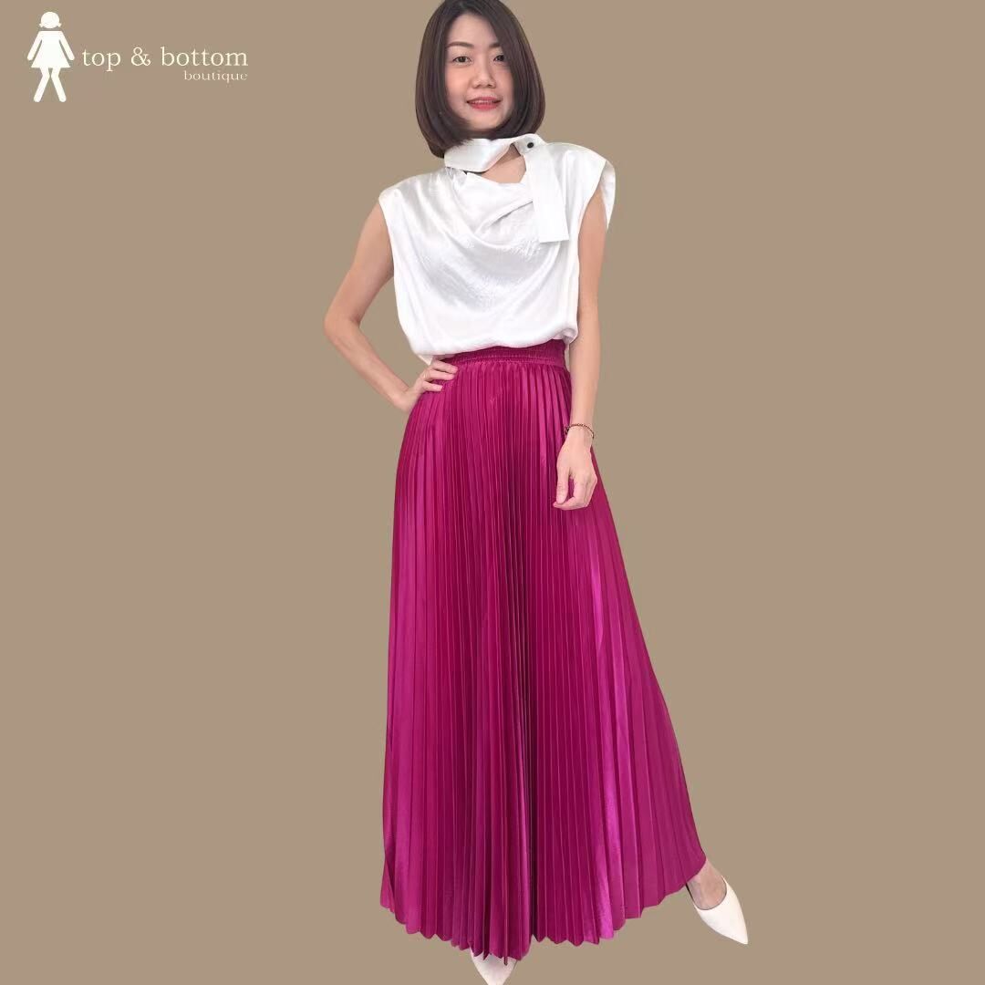 SOLID SATIN V SLEEVE COWL NECK BLOUSE