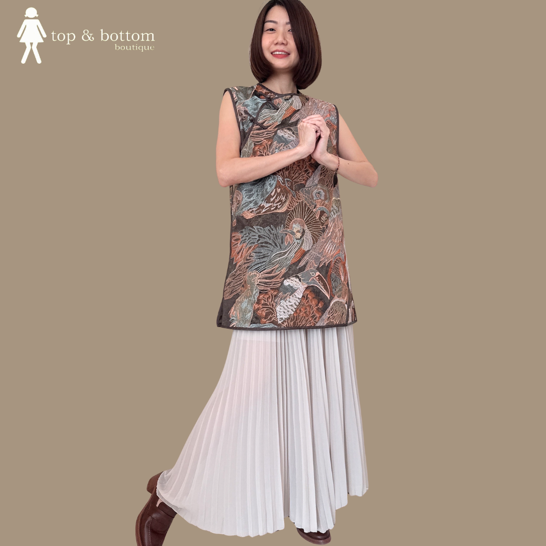 SLEEVELESS SILK EMBROIDERED CHEONGSAM LONG BLOUSE