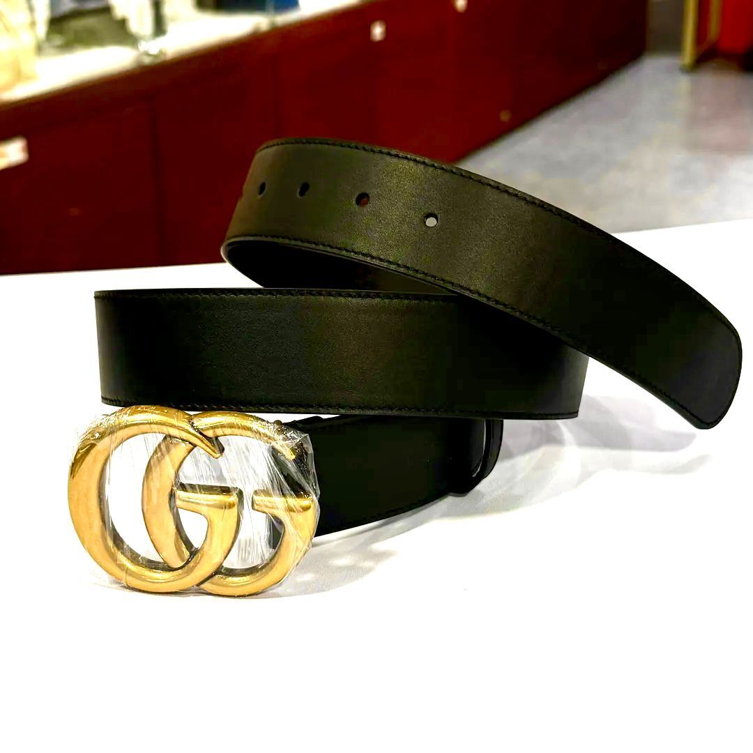全新GUCCI皮帶 寬4CM 90碼 397660 AP00T 1000 黑色光滑牛皮 雙G復古金扣 #BRAND NEW #香榭站正品