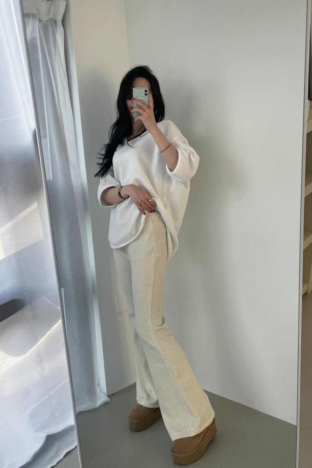 內加絨喇叭綁帶綿長褲