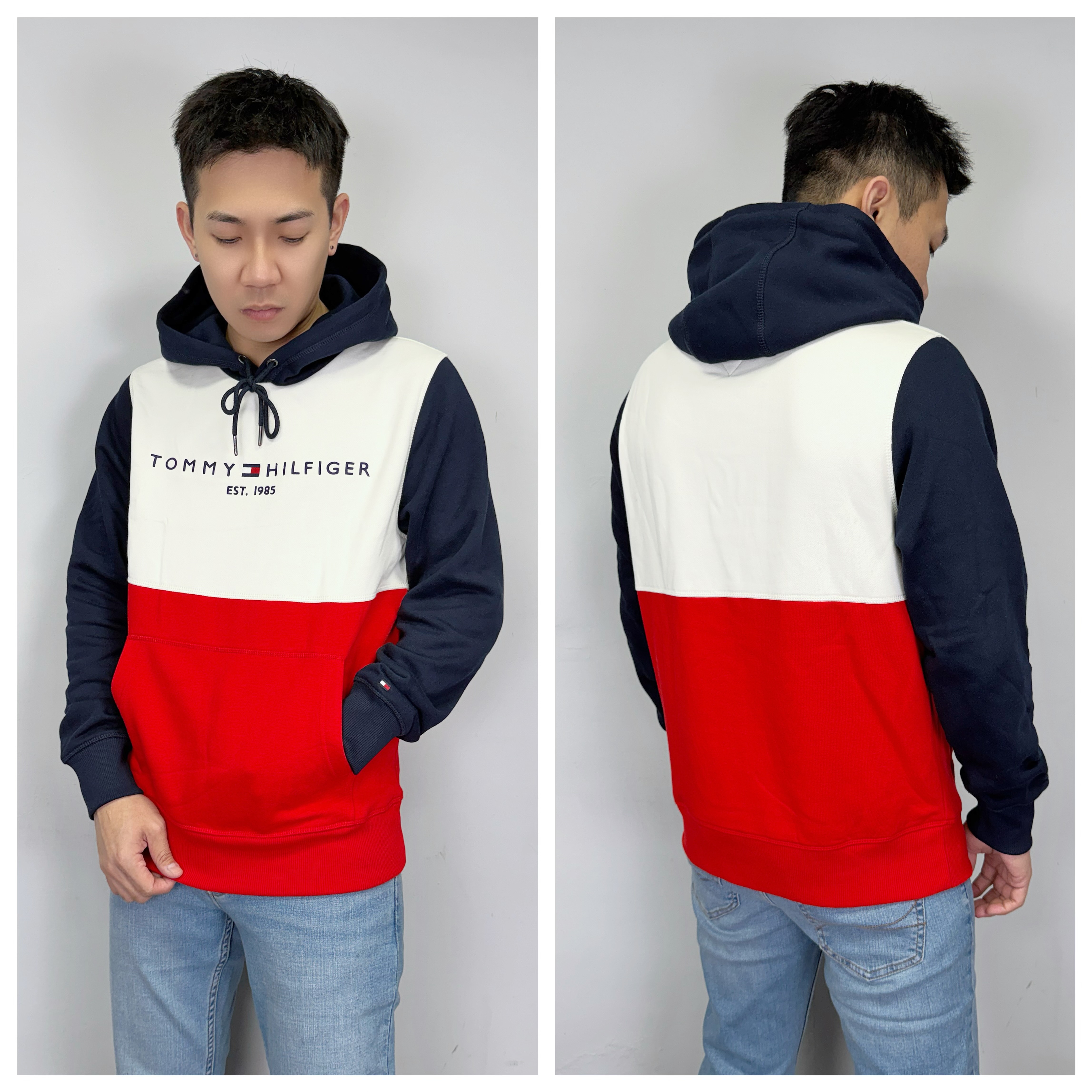 Tommy Hilfiger 經典撞色拼接 內刷毛 帽T 長袖上衣