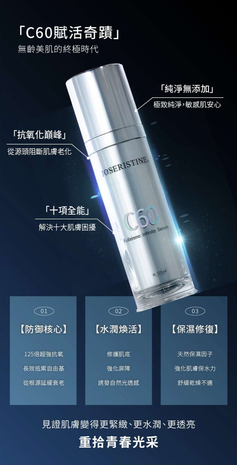 0124YO01-【C60 富勒烯十項全能精華液】（不含防腐劑）全面對抗肌膚衰老/再送【1支C60富勒烯十項全能爽膚精華水】