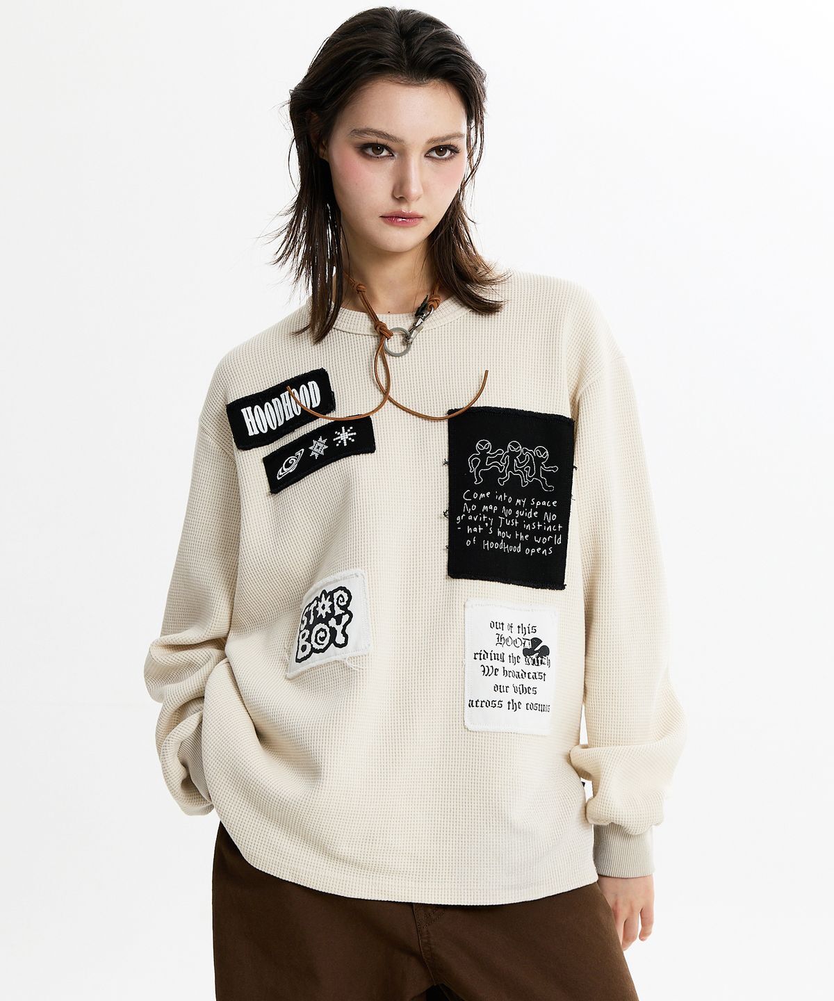 HOODHOOD Patchwork Waffle Long Sleeve