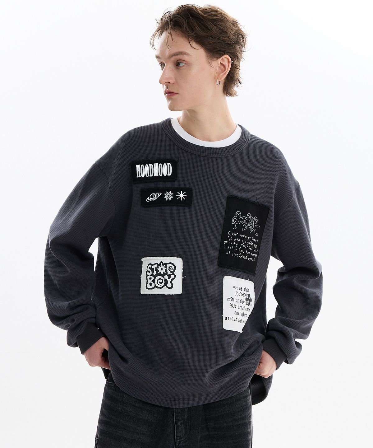 HOODHOOD Patchwork Waffle Long Sleeve