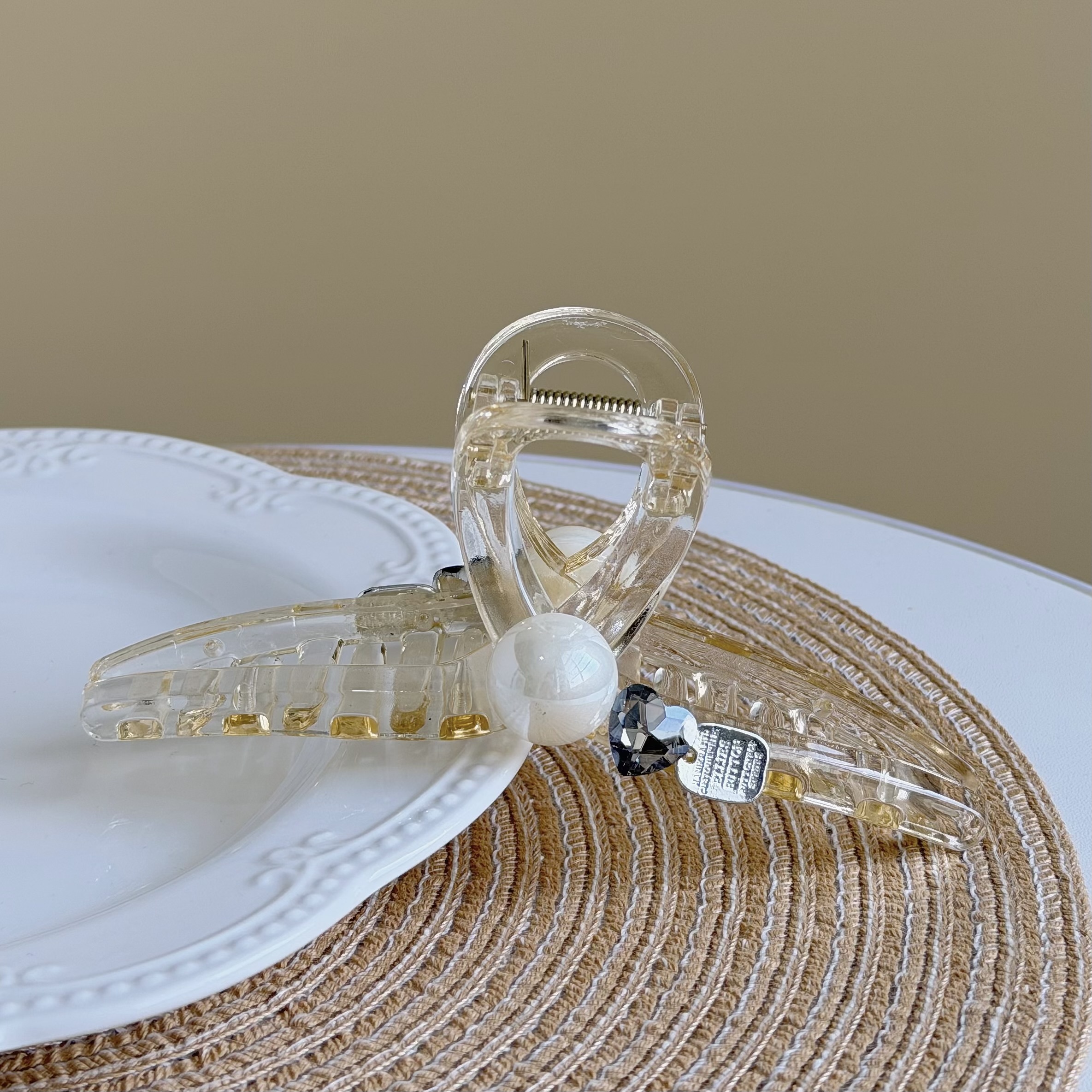 Z121珍珠愛心鑽鯊魚夾