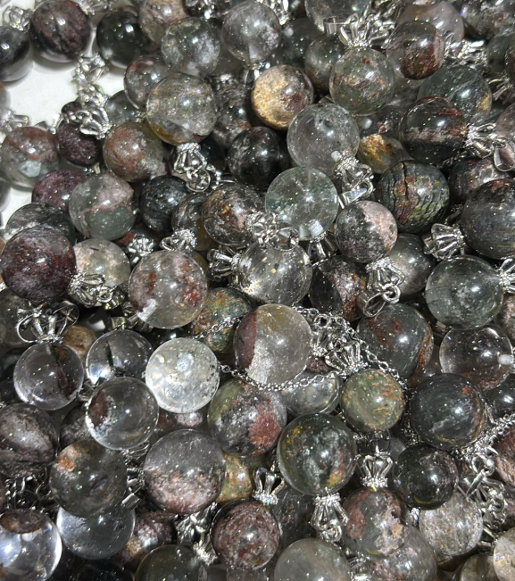 260124 - C46 頂級綠幽靈水晶球皇冠吊咀 送 鈦鋼鏈