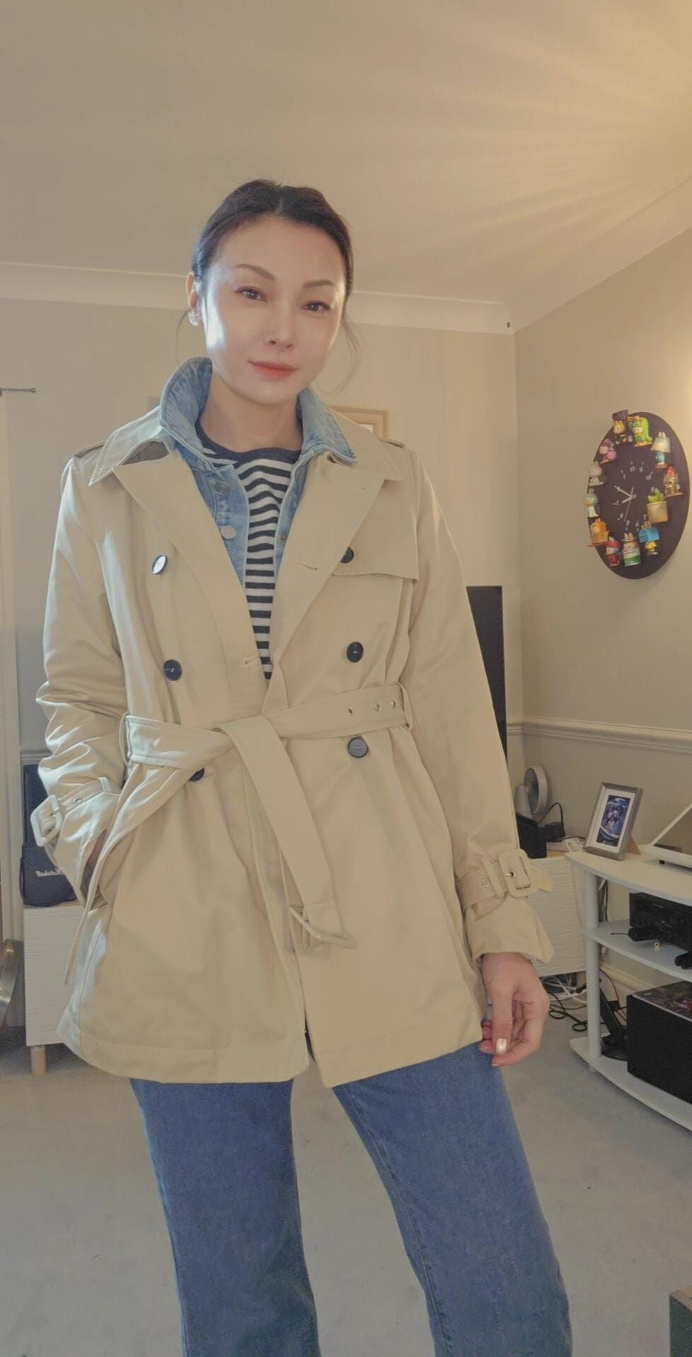 英國代購 (獨立訂單)-Porter & Ash  Beige Short Denim Bib Trench Coat 🎄🎄香港現貨🎄🎄