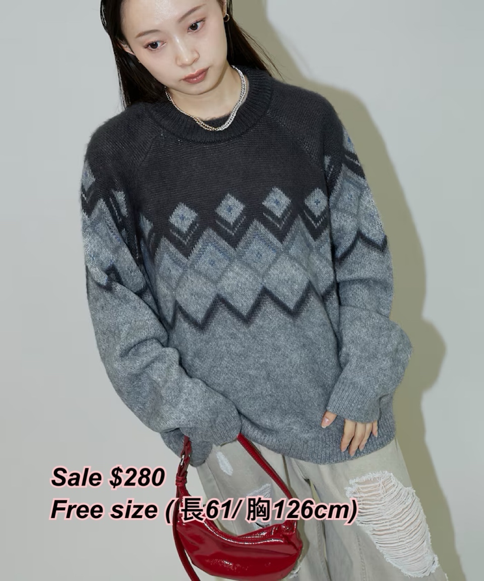 260125 Time sale 日系女裝拼色圖案冷衫/3 色