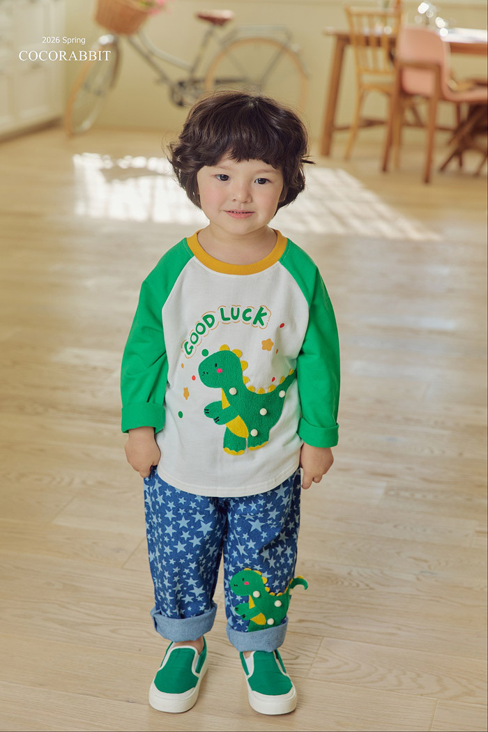 正韓春Coco Rabbit 兩色立體恐龍拼袖上衣