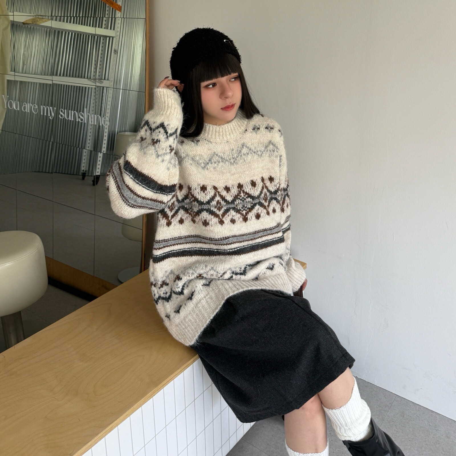 爐火棉花糖 圖紋針織毛衣