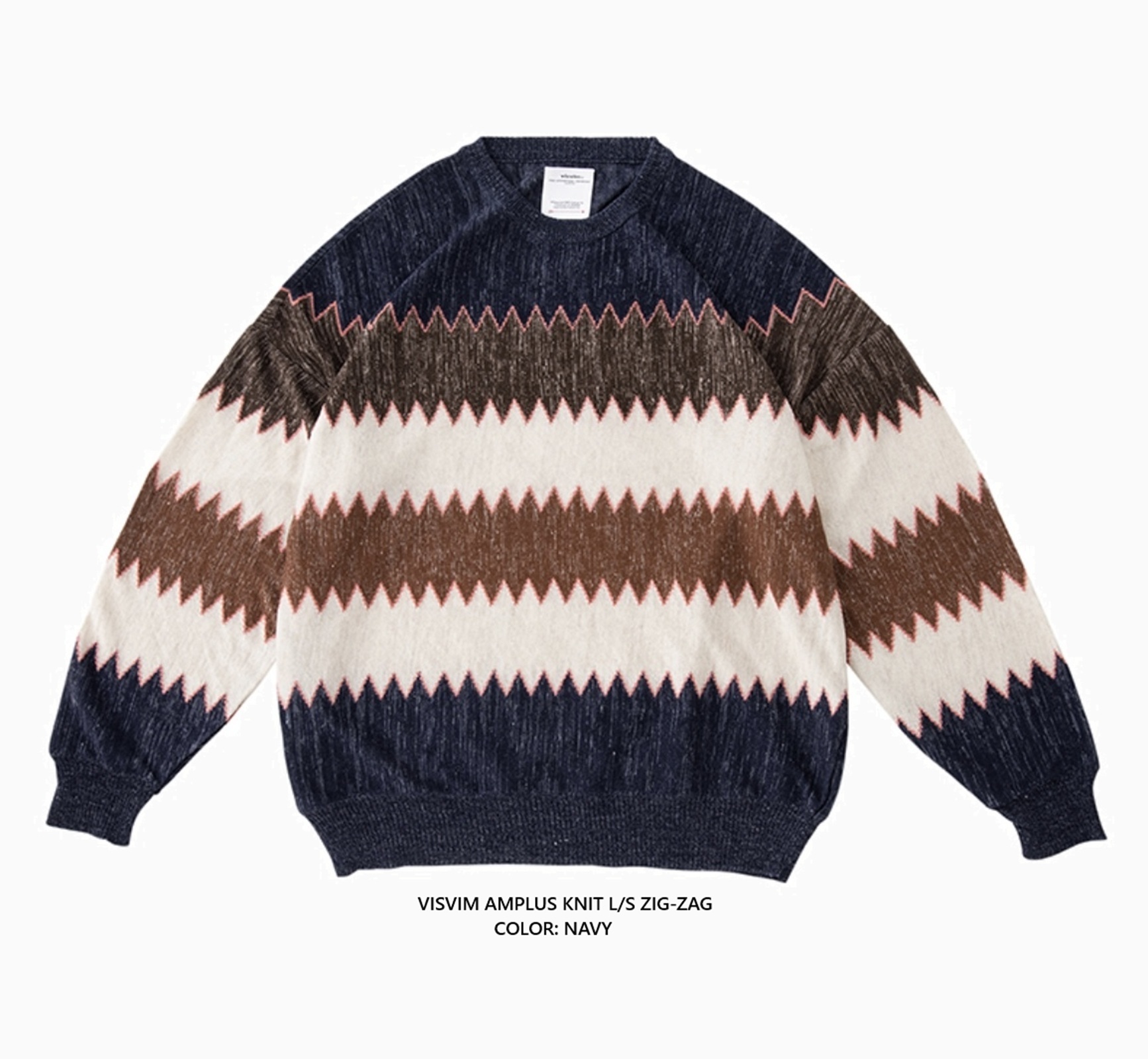 LAST PCS: VISVIM AMPLUS KNIT L/S ZIG-ZAG - NAVY SIZE 3 PRE ORDER ITEM (預訂中)
