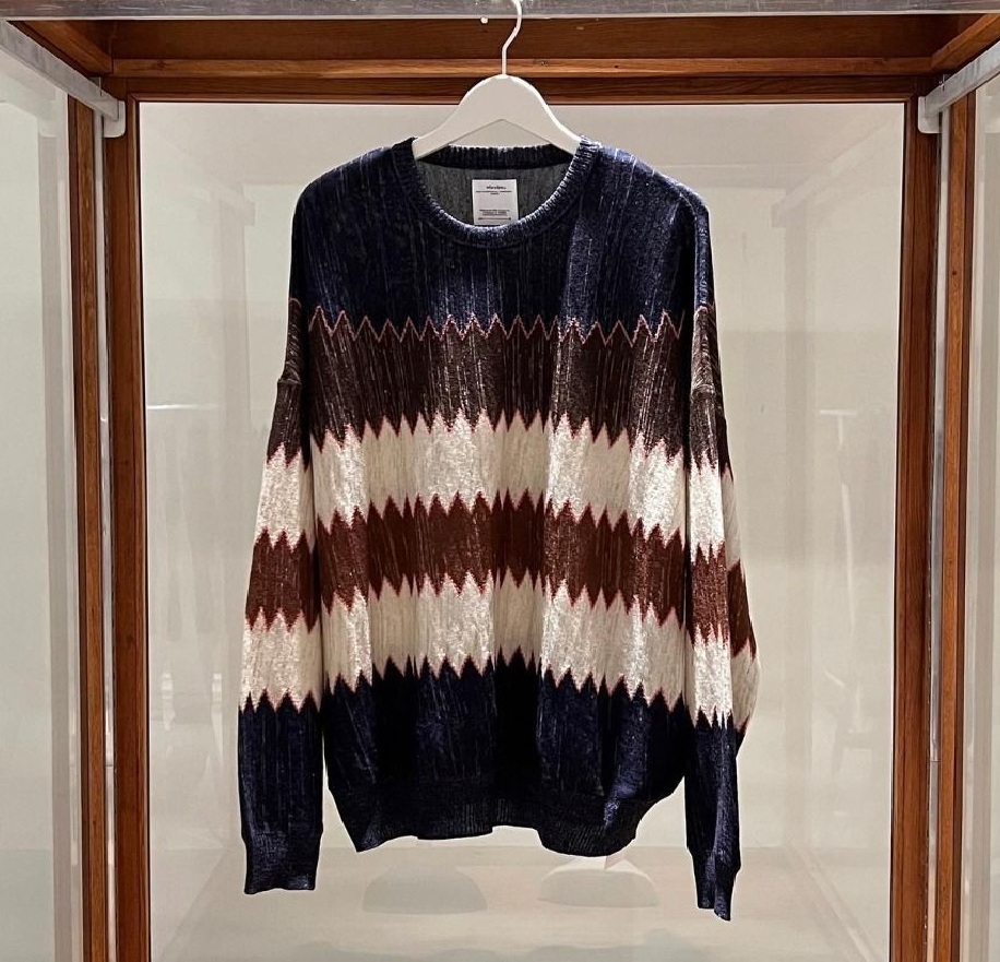 LAST PCS: VISVIM AMPLUS KNIT L/S ZIG-ZAG - NAVY SIZE 3 PRE ORDER ITEM (預訂中)