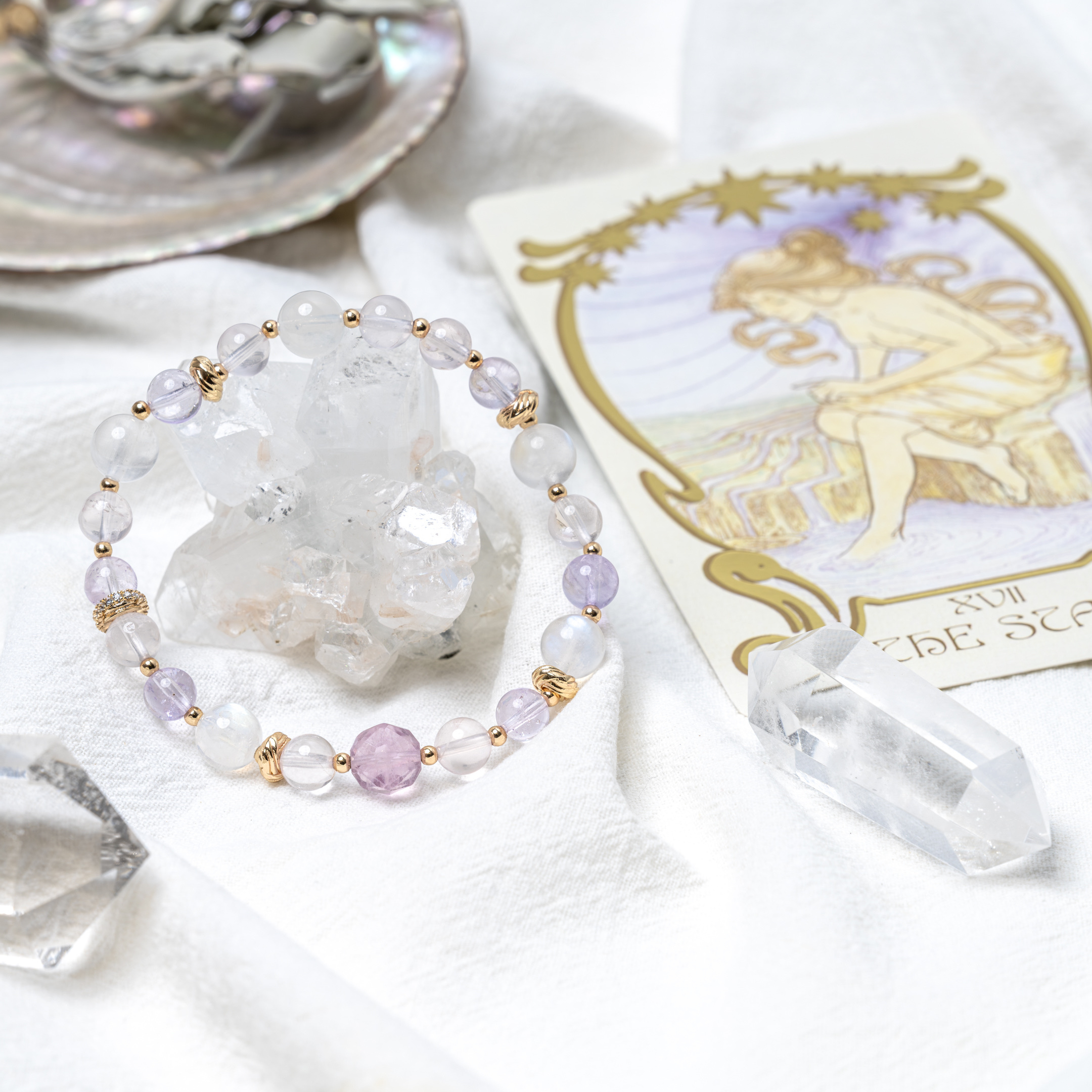 星星之年｜希望、靈感、幸運｜紫螢石·月光石·紫水晶·粉水晶