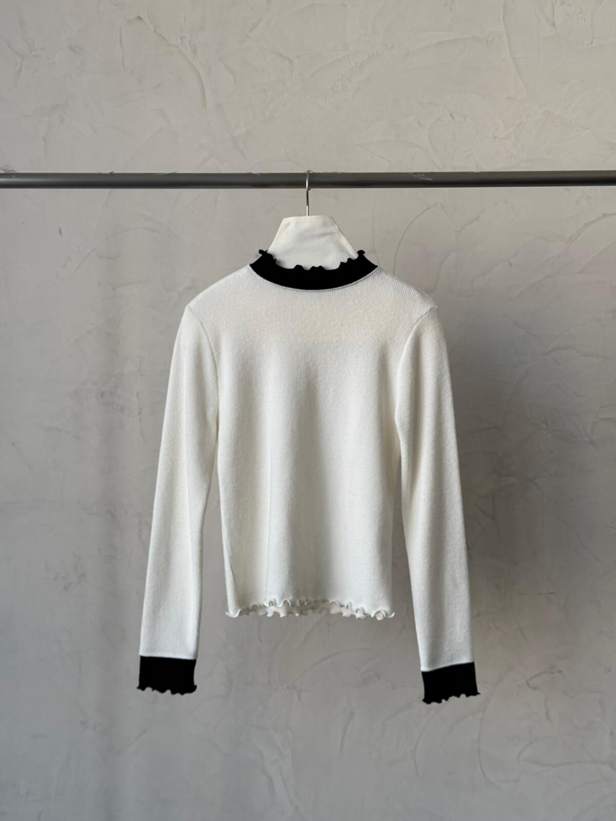 KR474 高領拼色木耳邊上衣TOP-4色