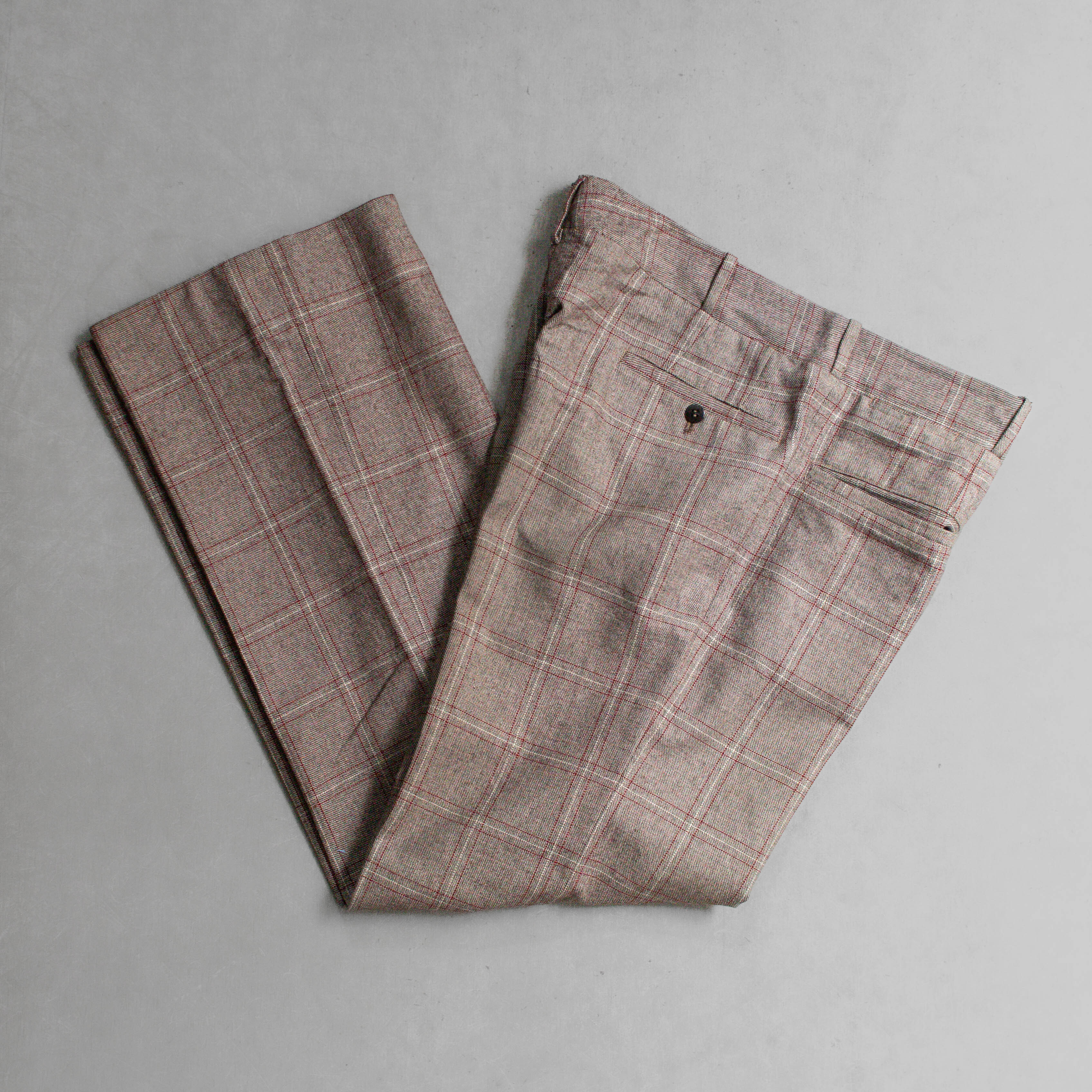 VINTAGE FLARE PANTS 歐洲 卡其 格紋 聚酯纖維 靴型 喇叭 長褲