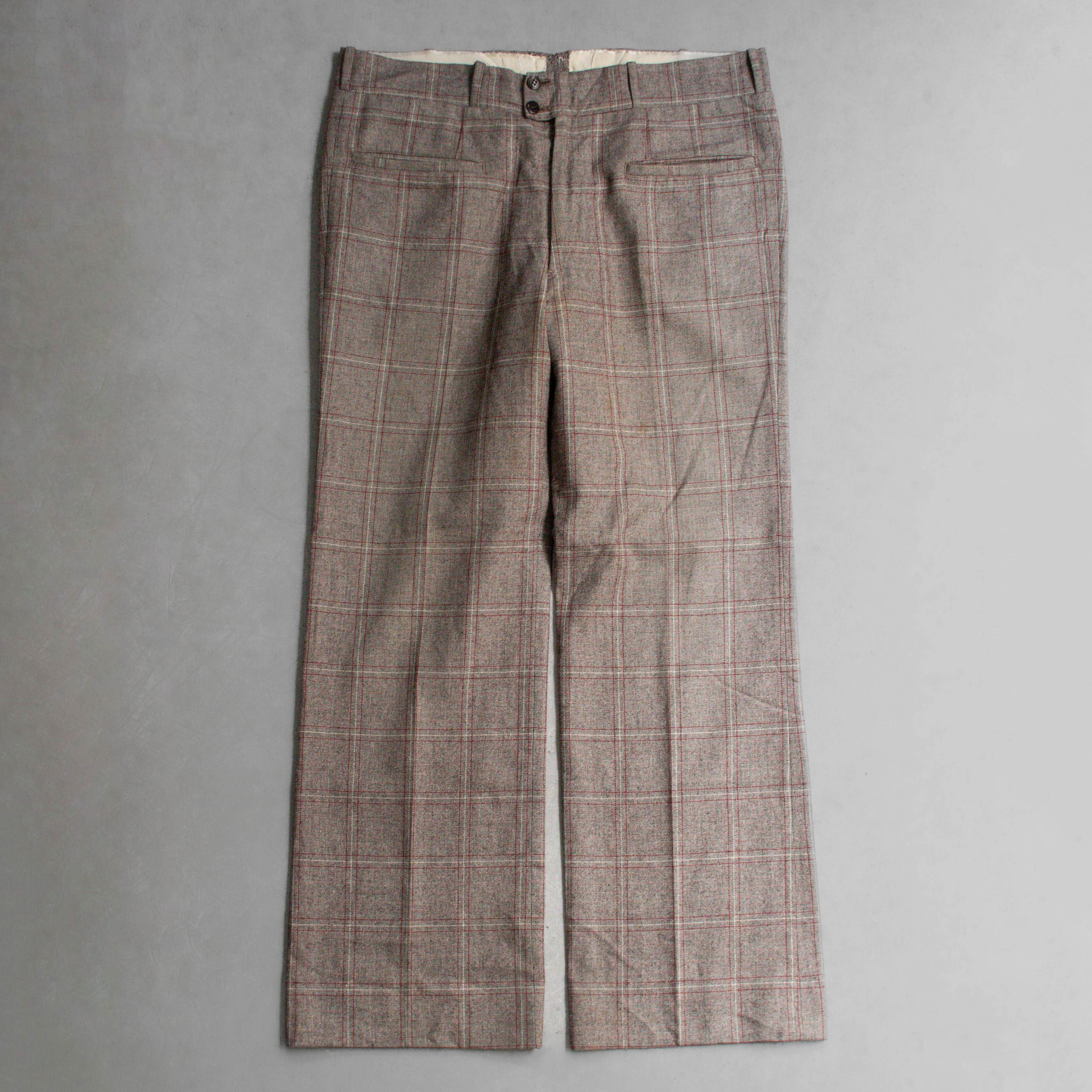 VINTAGE FLARE PANTS 歐洲 卡其 格紋 聚酯纖維 靴型 喇叭 長褲