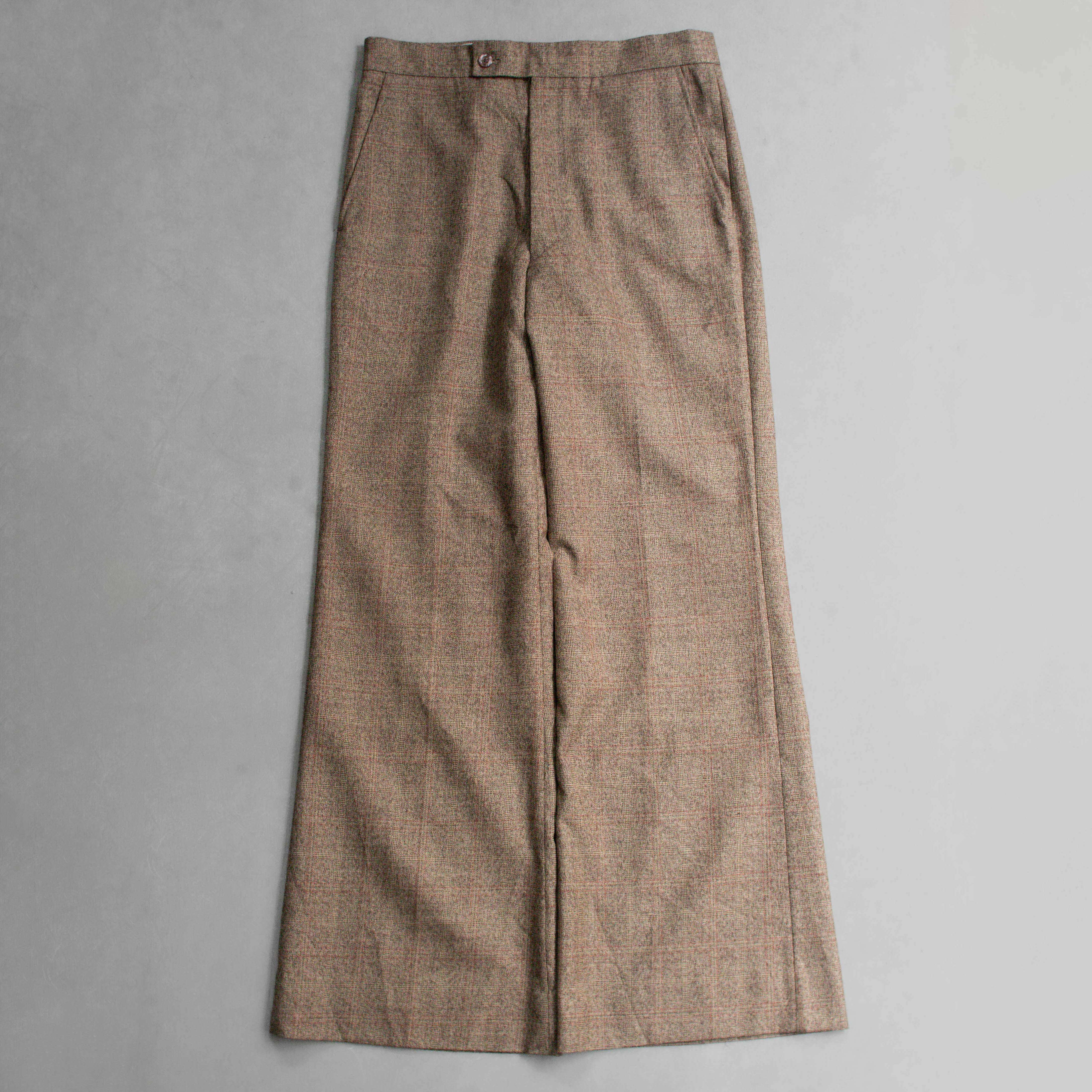VINTAGE FLARE PANTS 歐洲 棕色 格紋 聚酯纖維 靴型 喇叭 長褲