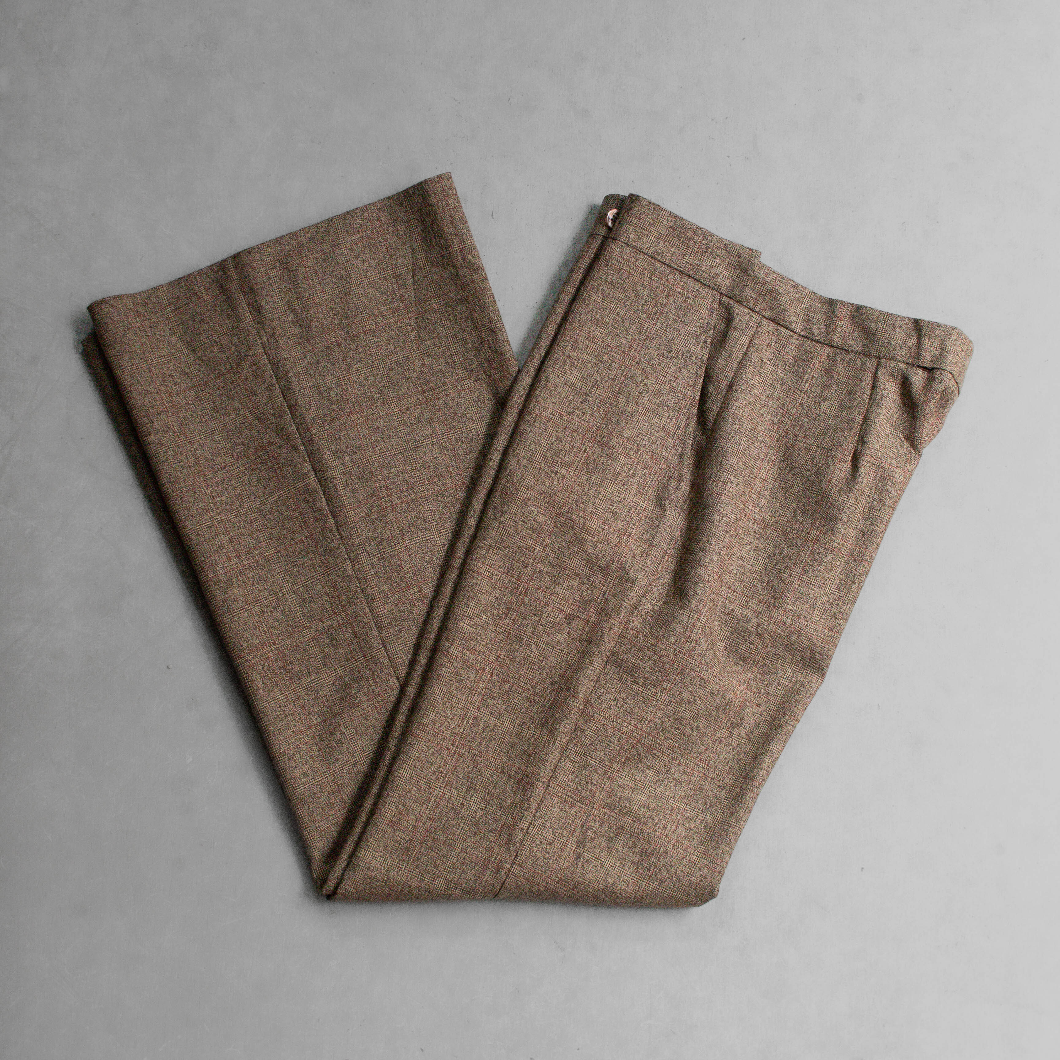 VINTAGE FLARE PANTS 歐洲 棕色 格紋 聚酯纖維 靴型 喇叭 長褲