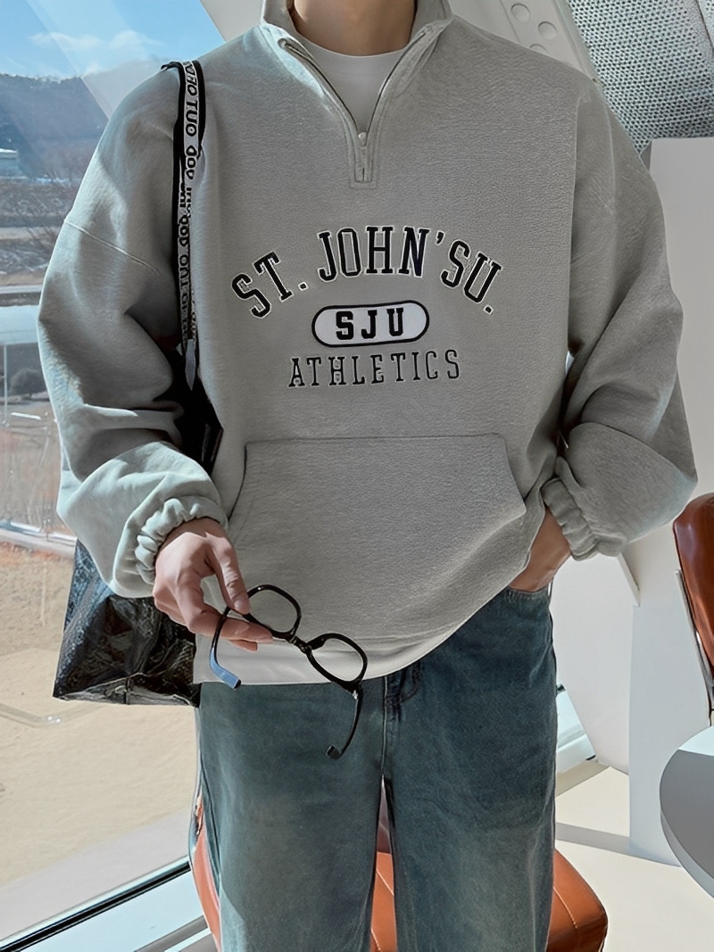 3色 ATHLETICS 刺繡 立領 男女 長袖 衛衣