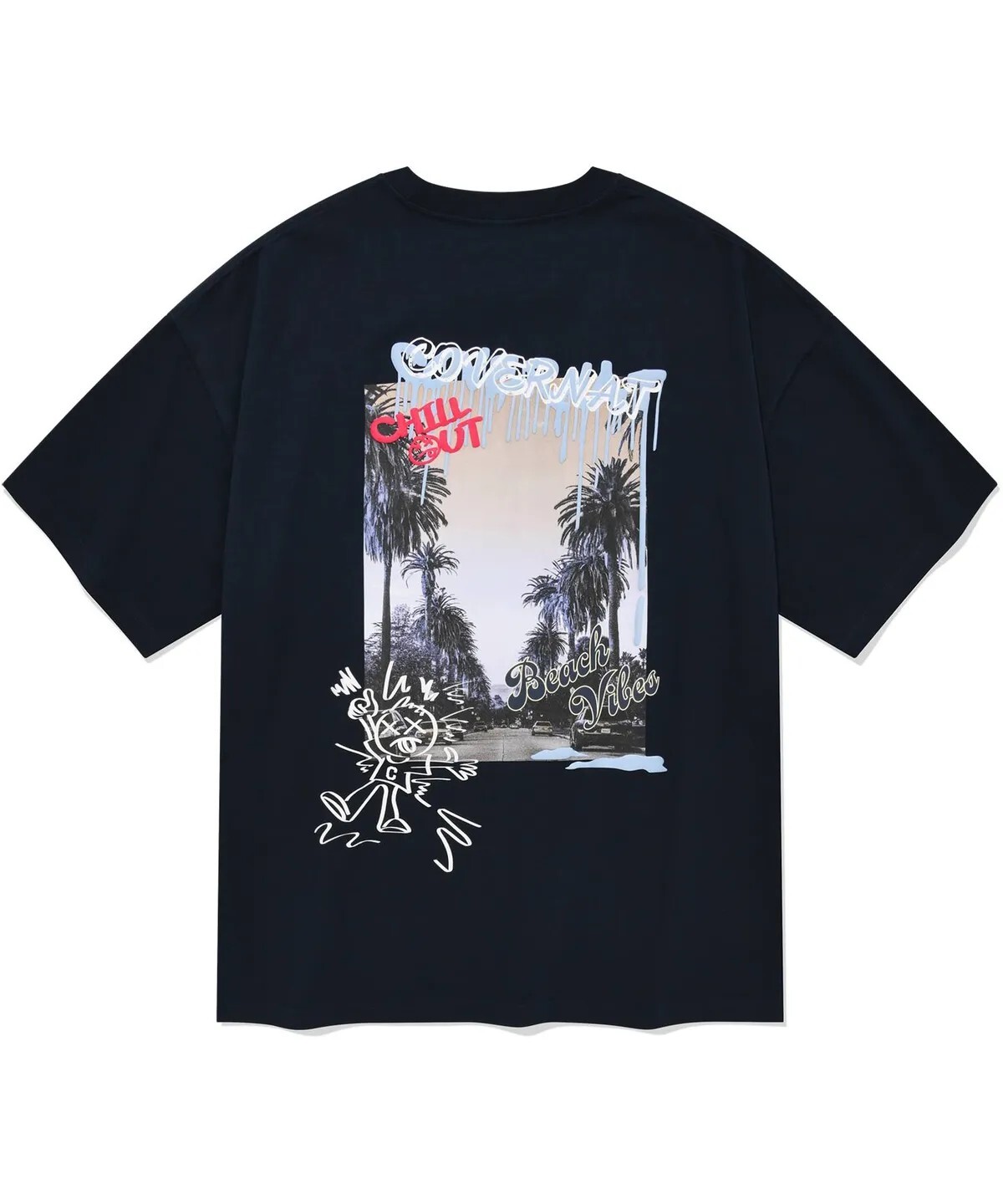 【OWN】Covernat 短袖 上衣 熱帶風 塗鴉 短T 休閒 夏季服飾 不分男女 深藍 燕麥 粉色