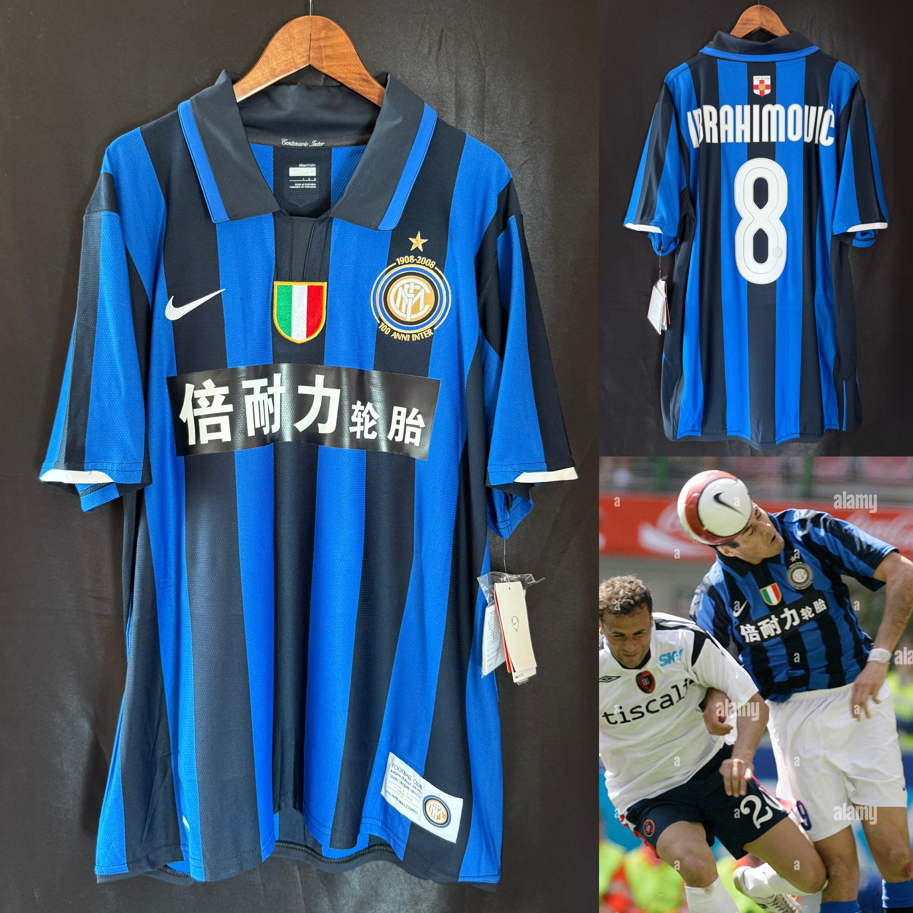 (BNWT) Inter Milan 2007-2008 Nike Chinese Sponsor Home Shirt #8 IBRAHIMOVIC