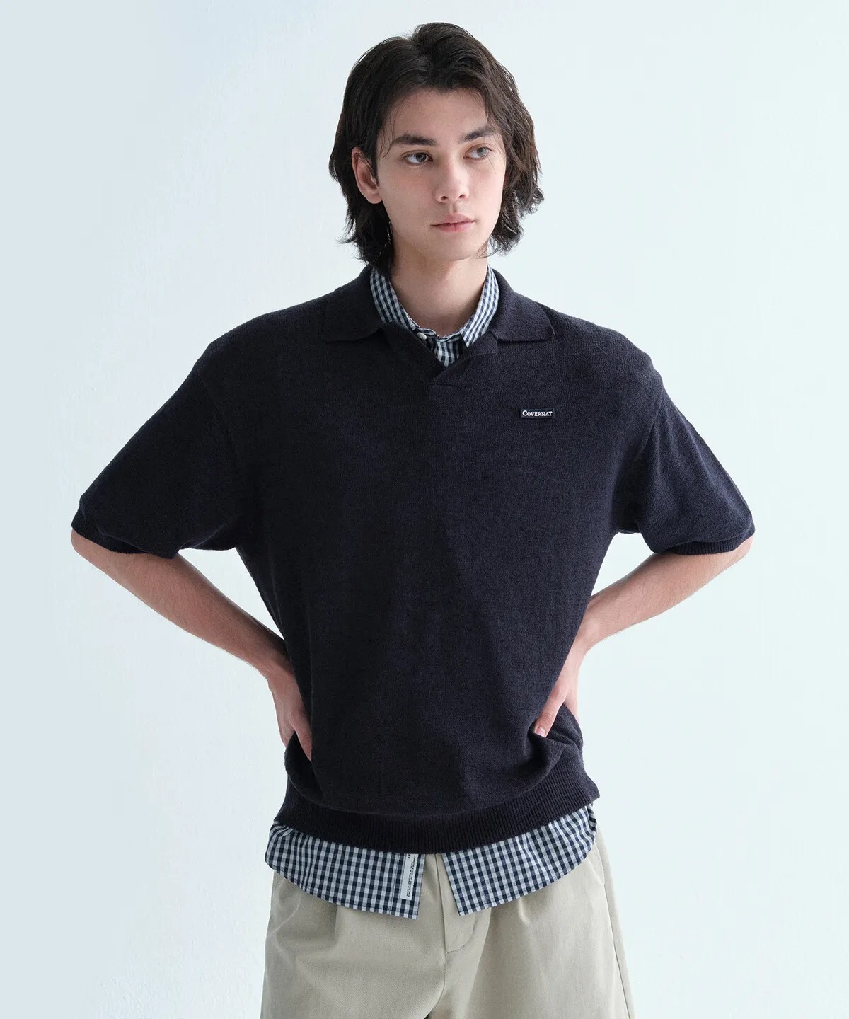 【OWN】Covernat 短袖 上衣 小Logo 開領 針織衫 休閒 夏季服飾 不分男女 淺綠 深藍