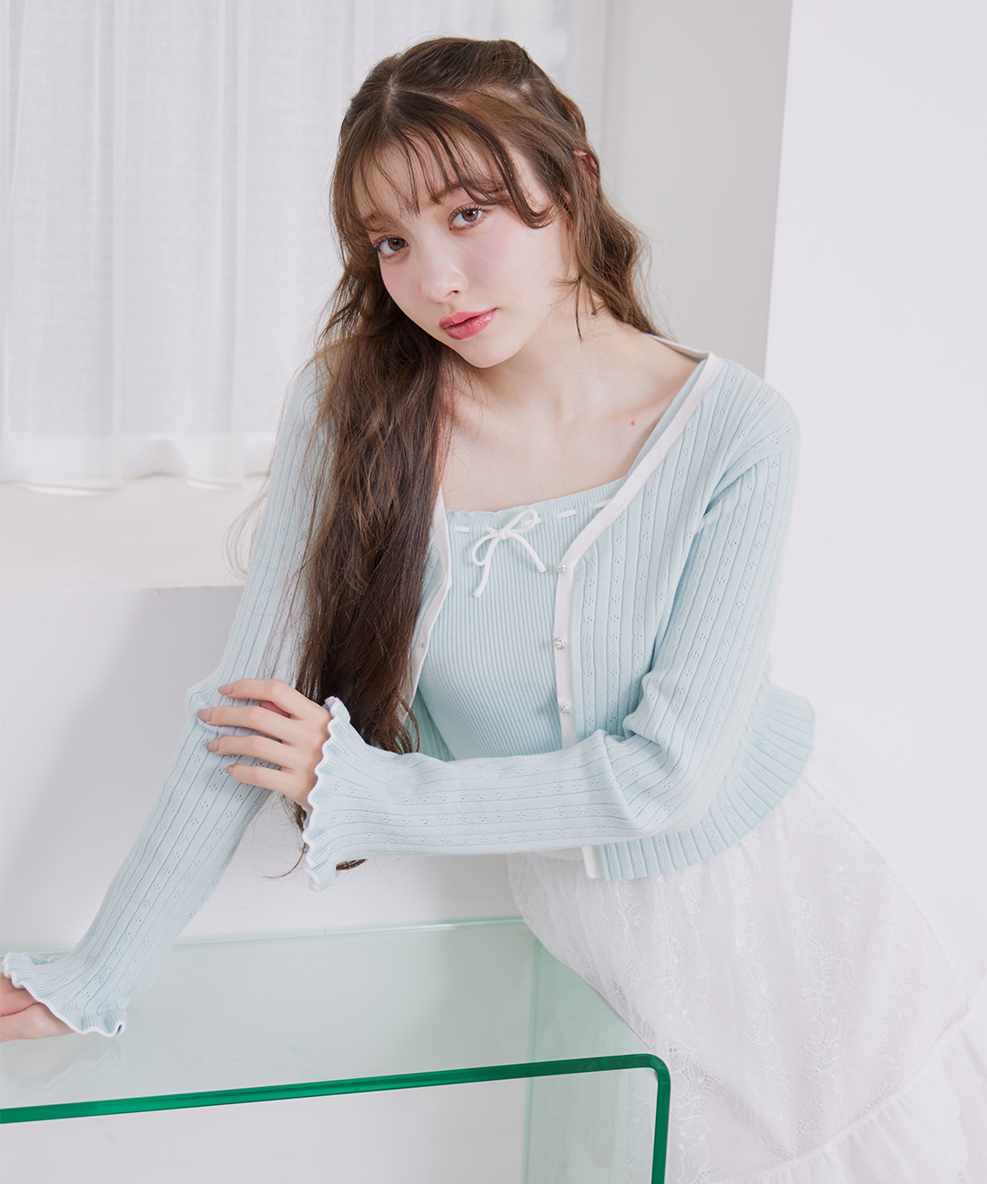 [預購]LILLIAN CARAT撞色針織開襟衫＋細肩帶背心組合