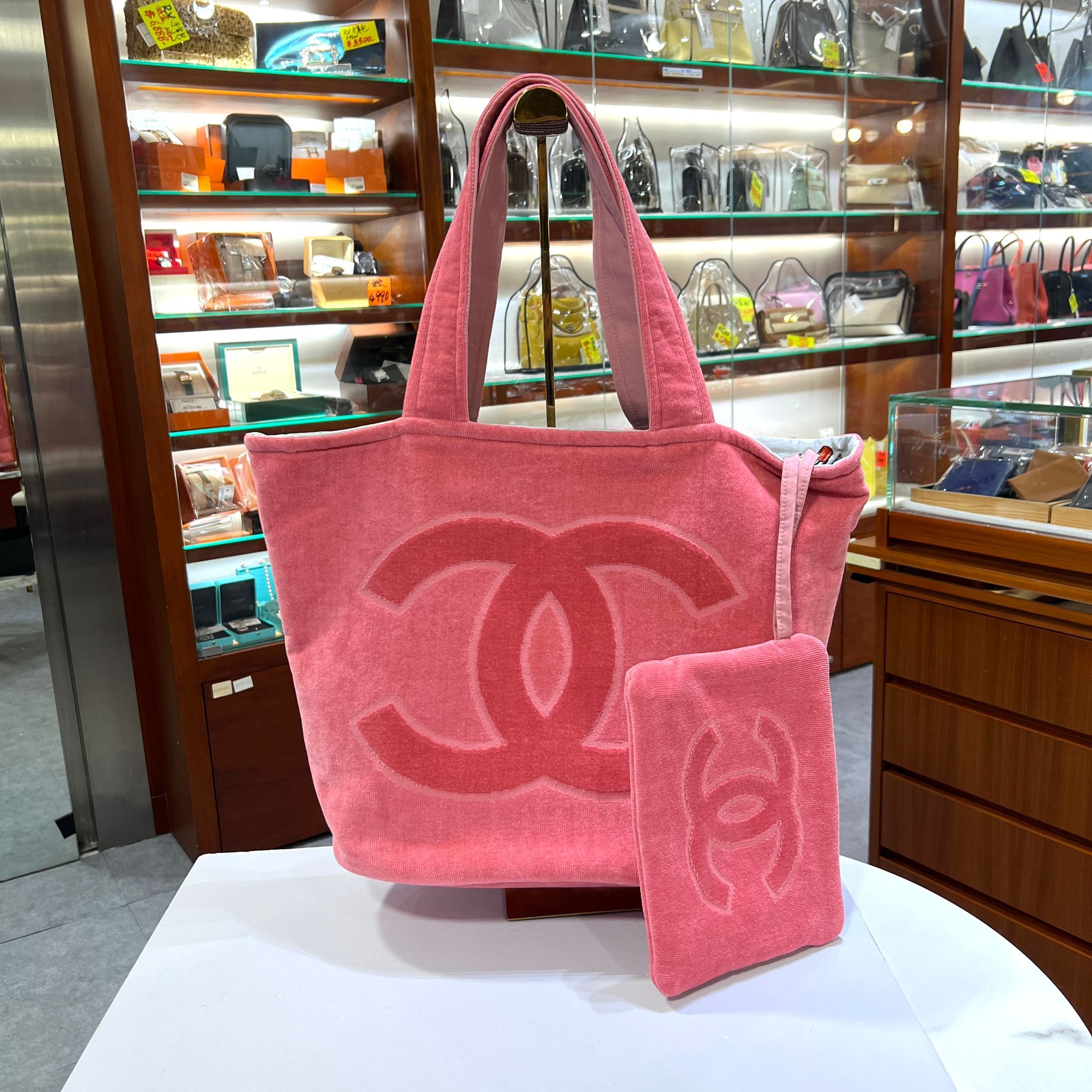 全新CHANEL TERRY COTTON CC BEACH  TOTE TOWEL SET PINK 沙灘袋 #BRAND NEW #香榭站正品