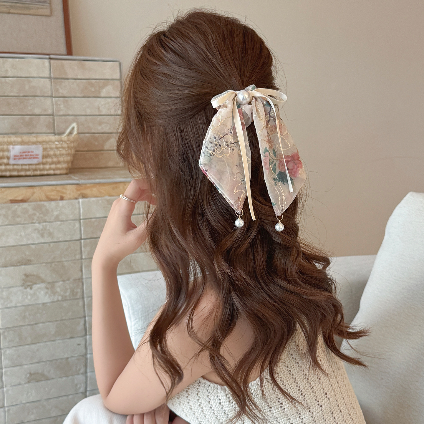 [2 FOR RM10] Chinese Embroidered Floral Bow Ribbon Hair Scrunchies