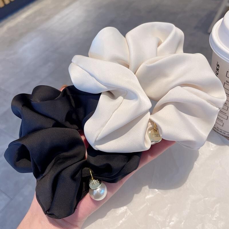 [2 FOR RM10] Solid Satin Pearl Hair Scrunchies