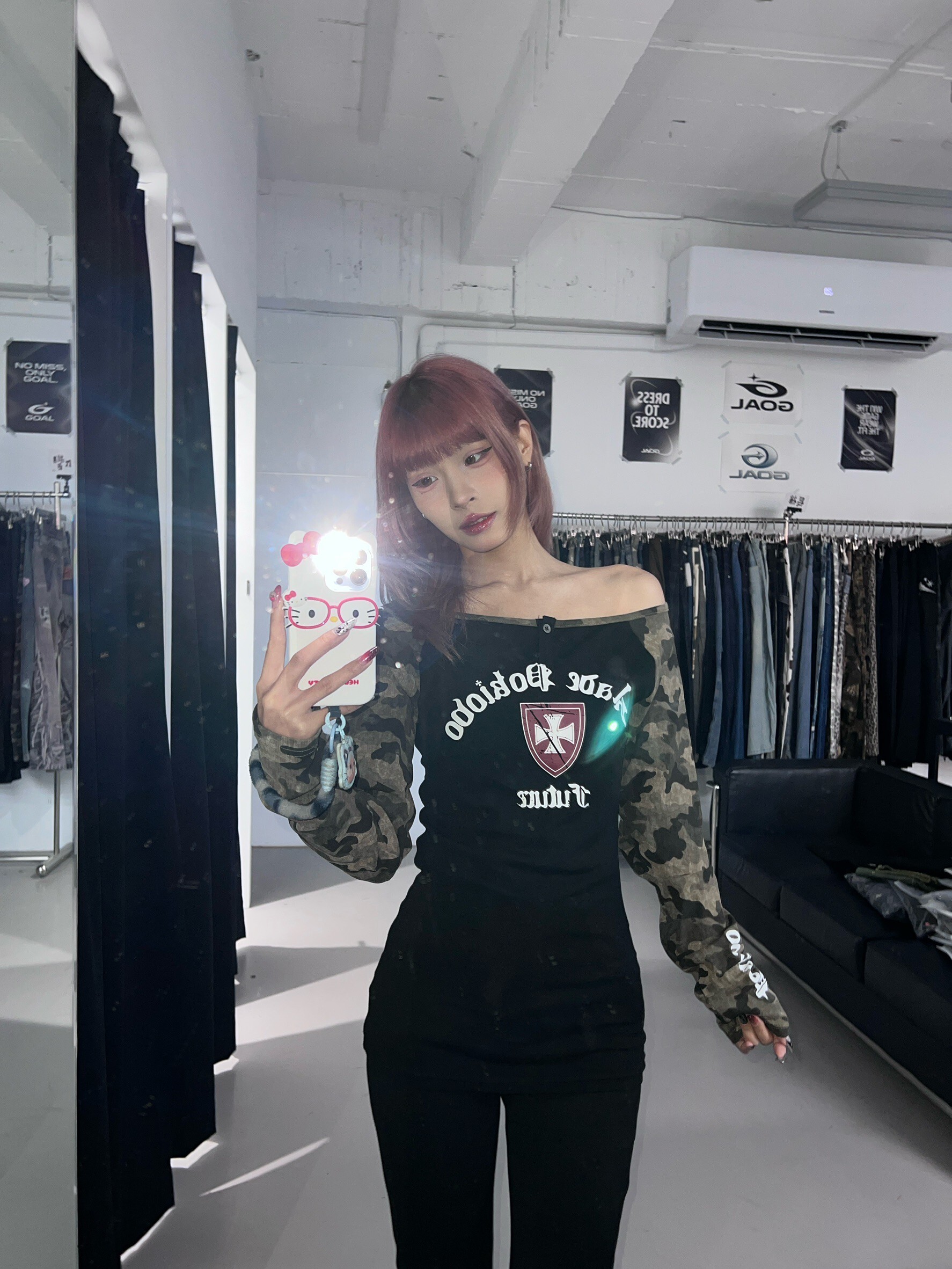 (GOAL)美式迷彩拼接一字領長袖 R9167