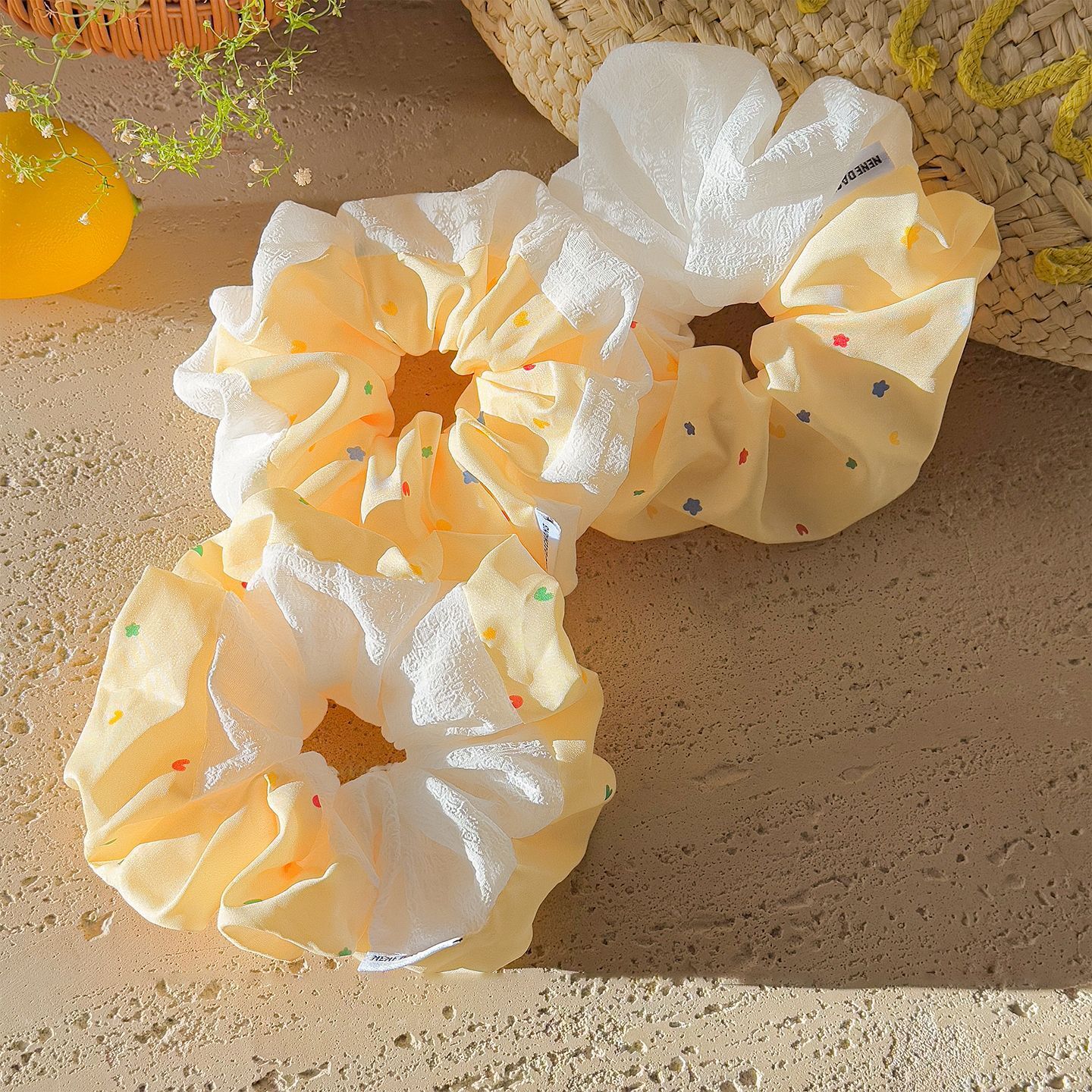 [3 FOR RM10] Korean Star Polka Dot Yellow Hair Scrunchies