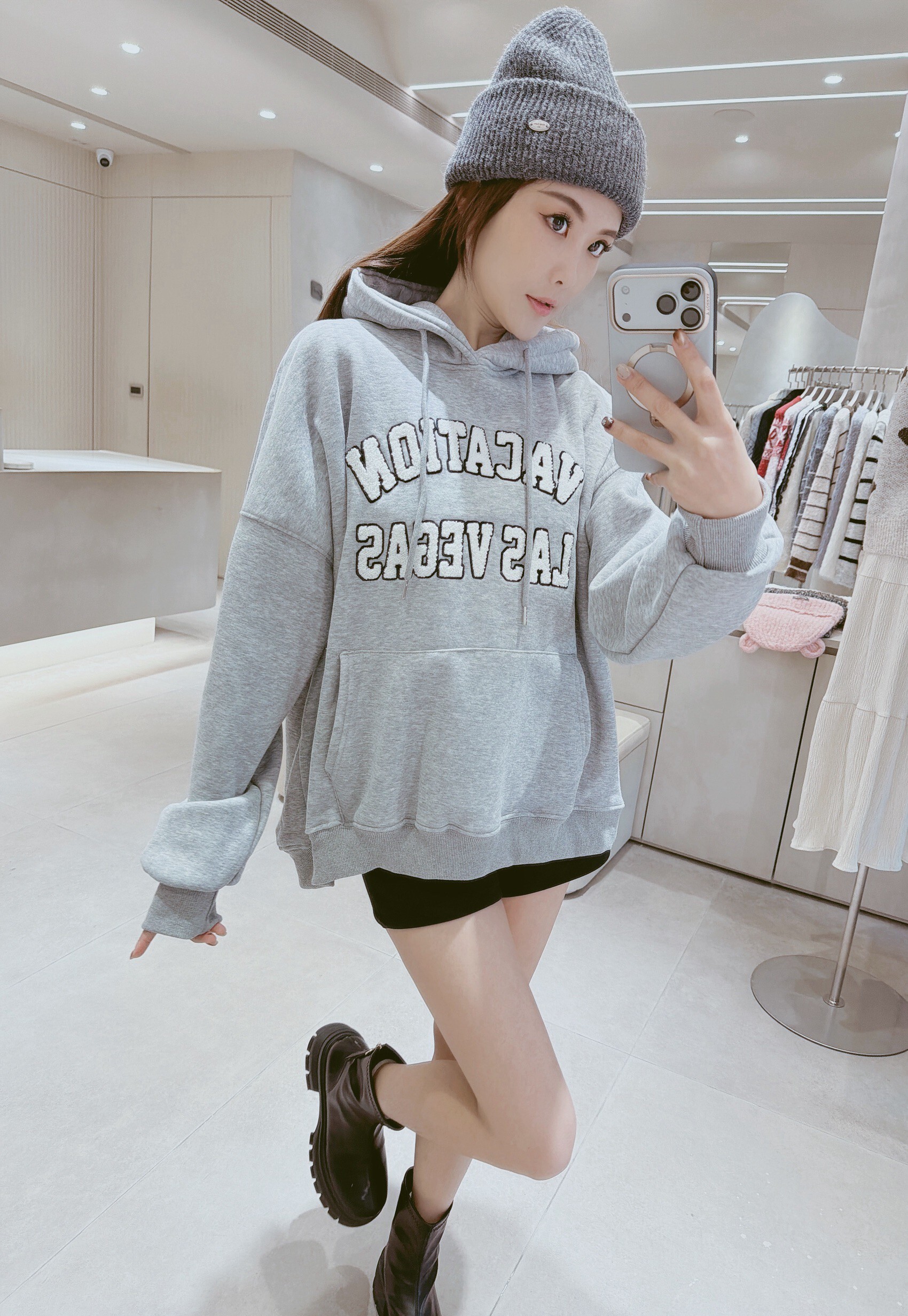 雙排QQ毛字母刷毛連帽衣