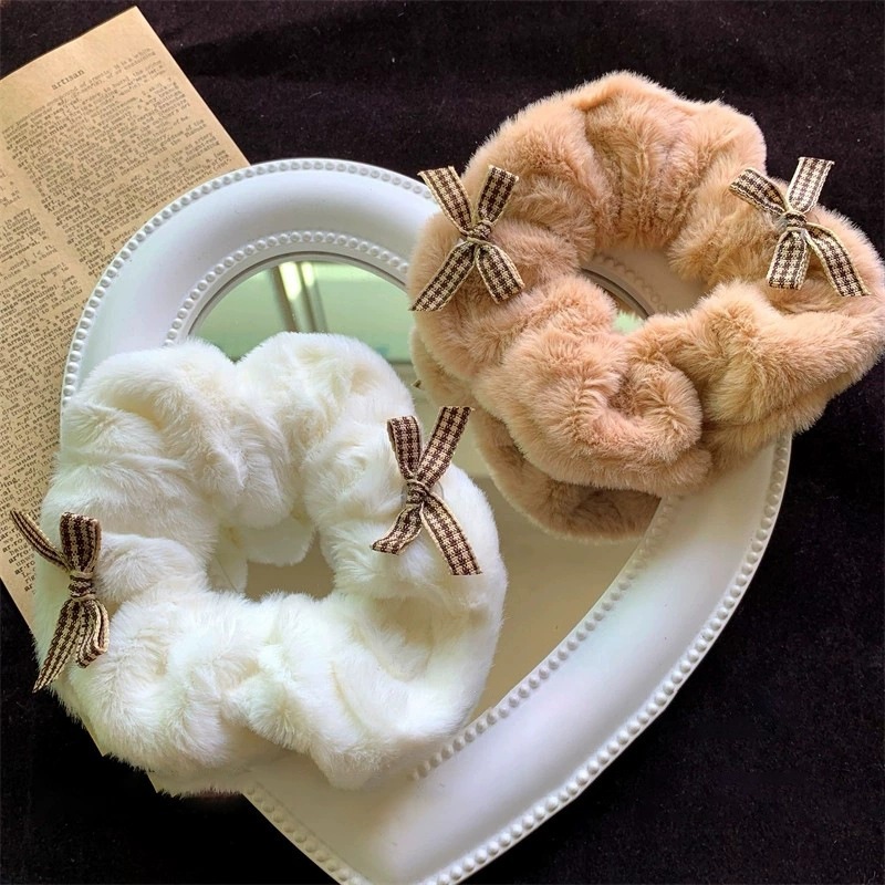 [3 FOR RM10] Plaid Double Bow Plush Hair Scrunchie