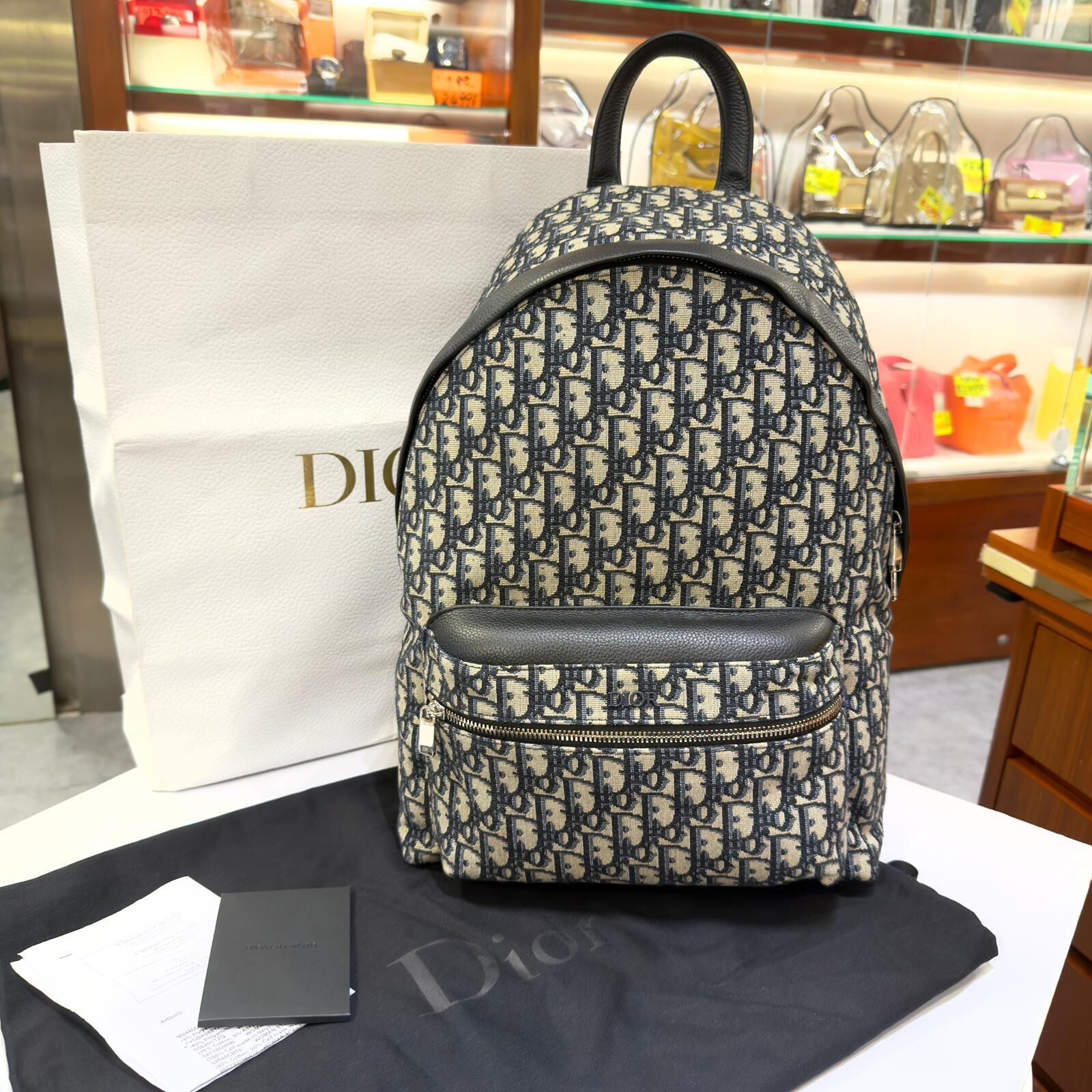 全新DIOR BACKPACK 1VOBA088YKY_H28E OBLIQUE緹花 迪奧背包 RIDER背包藍色牛仔布 #BRAND NEW #香榭站正品
