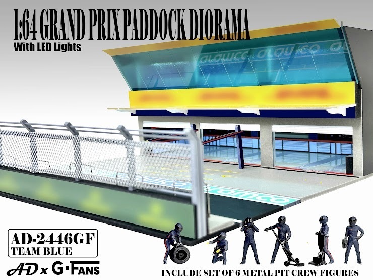 PO-$351 * AMERICAN DIORAMA * 1:64 Grand Prix Paddock Diorama – Team Blue