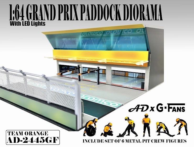 PO-$351 * AMERICAN DIORAMA * 1:64 Grand Prix Paddock Diorama – Team Orange