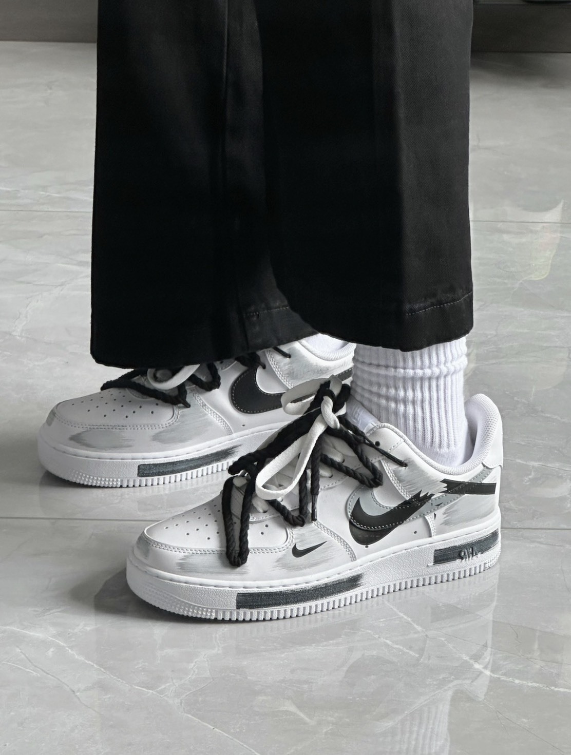 【訂製鞋款】Nike Air Force 1 斷裂時空 三鈎陰影  CW2288-111(Team18-AF1断裂钩子水泥灰）